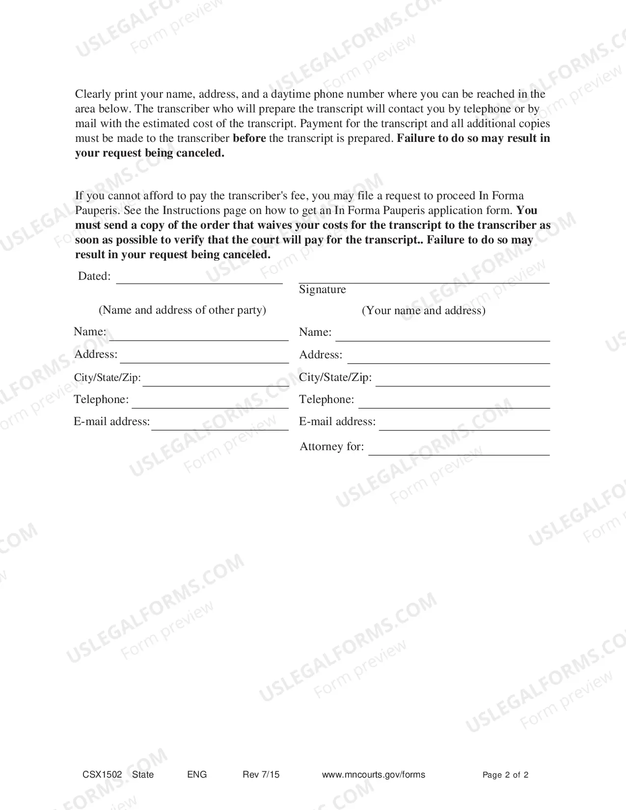 Preview Transcript Request Form