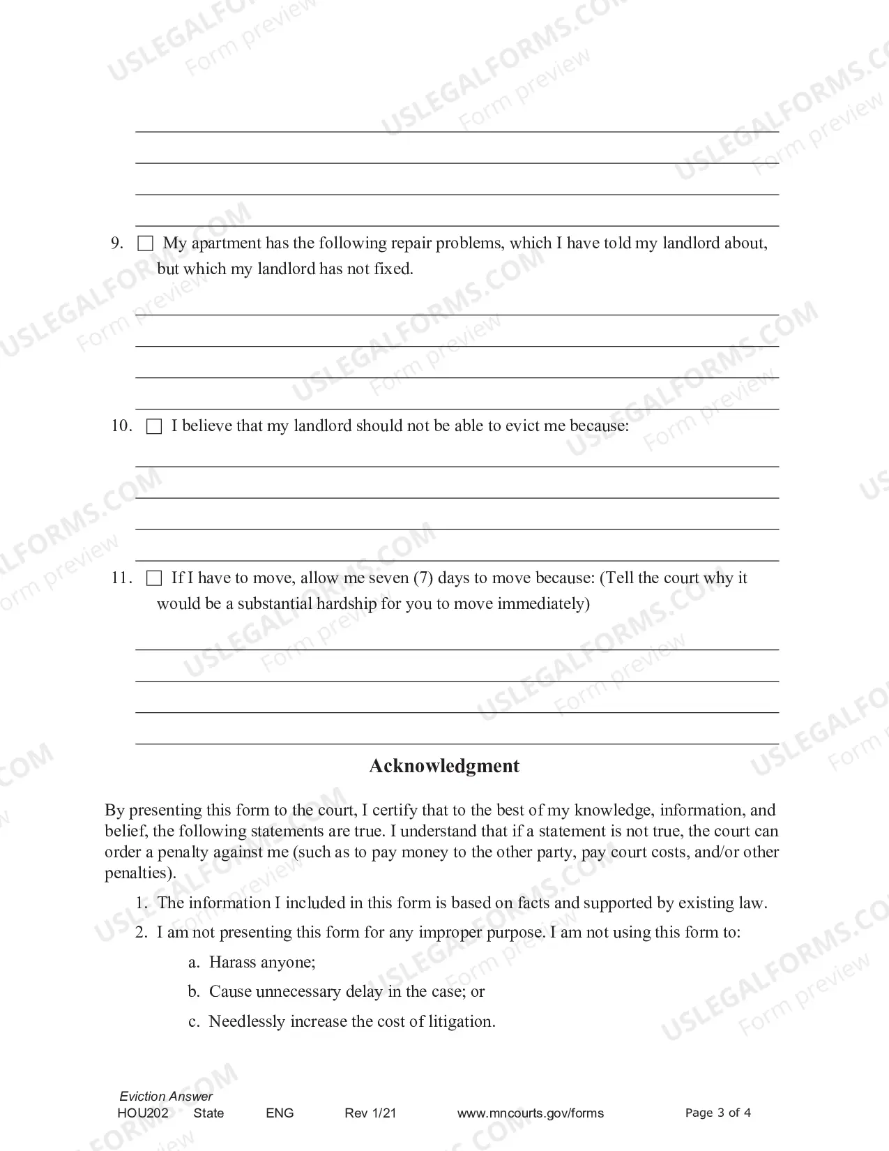Preview Eviction Action Answer
