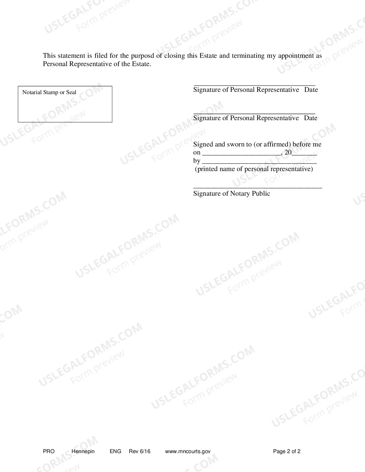 Preview Unsupervised Personal Representatives Statement to Close Estate