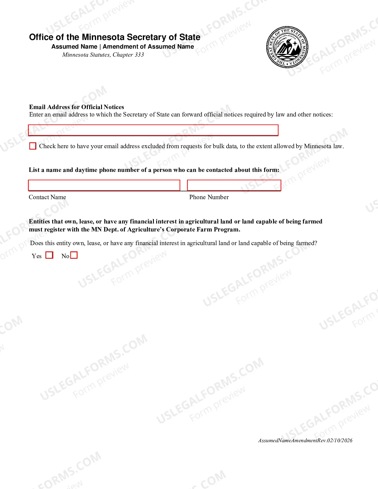 Preview Amendment To Assumed Name