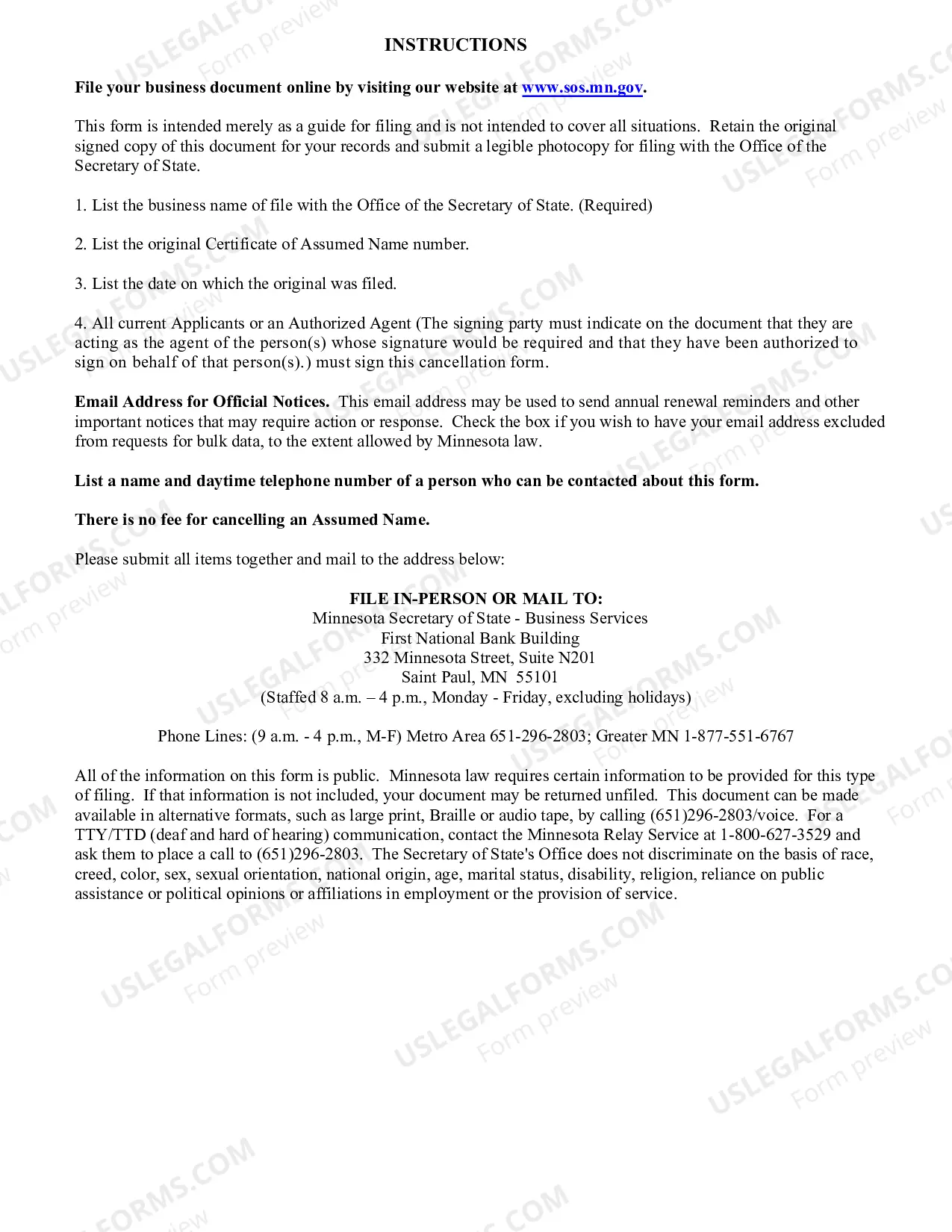 Preview Cancellation of Assumed Name