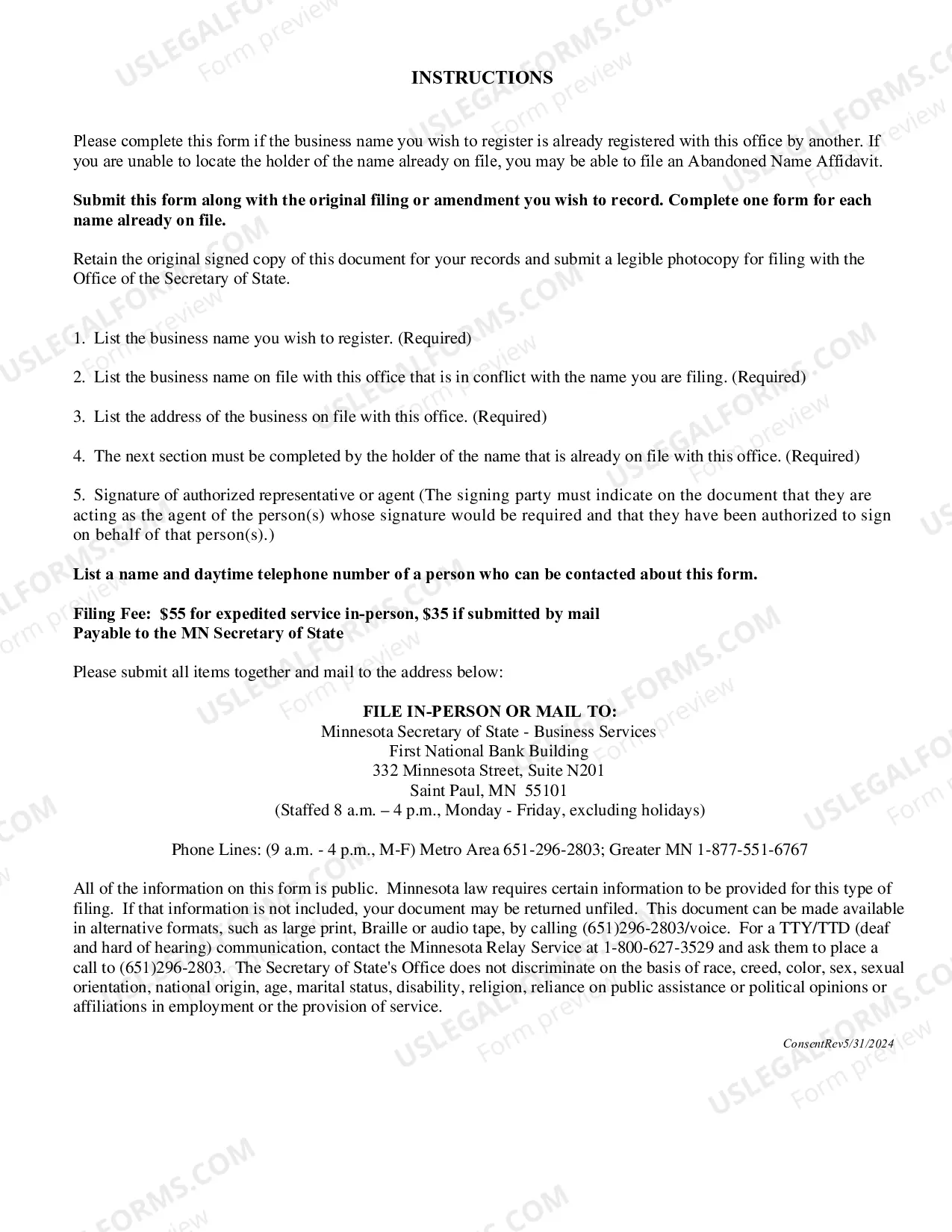 Preview Consent To The Use of Name