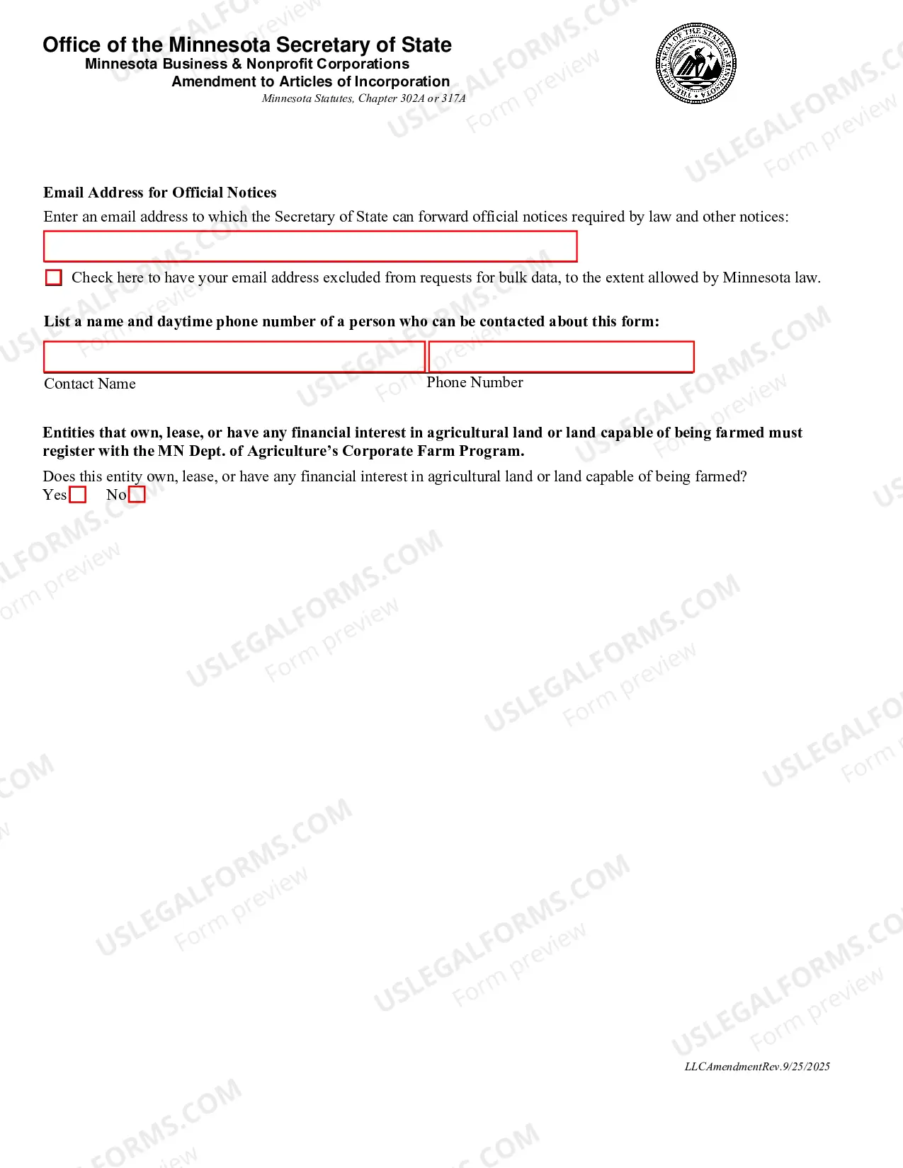 Preview Amendment to Articles