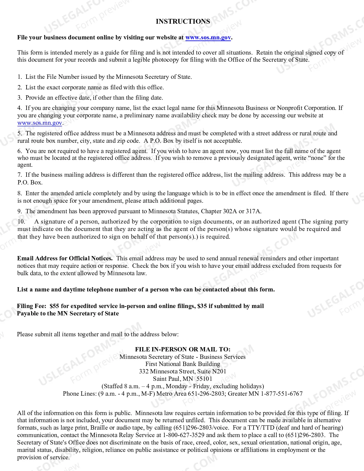 Preview Amendment to Articles