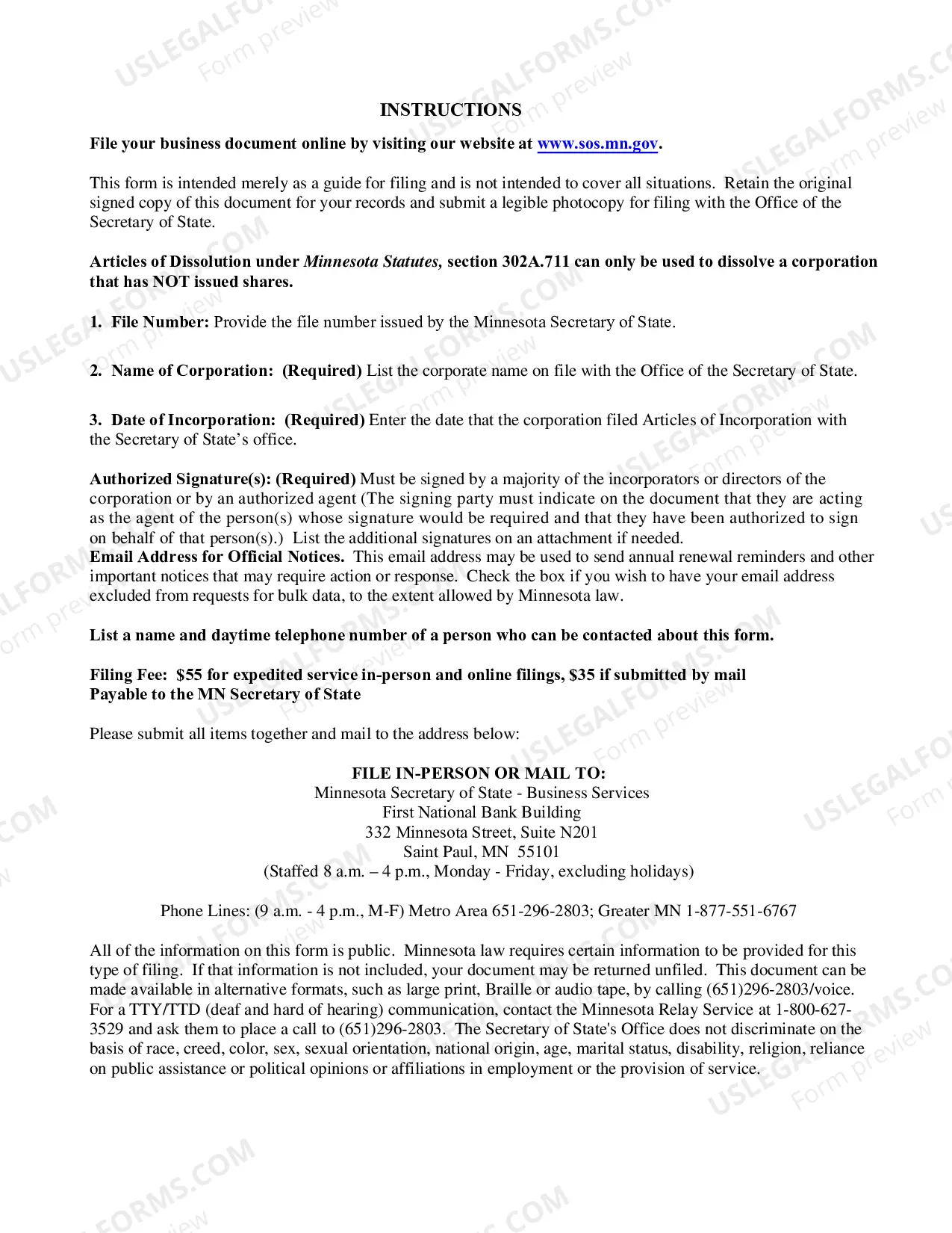 Preview Dissolution when Shares have NOT been Issued