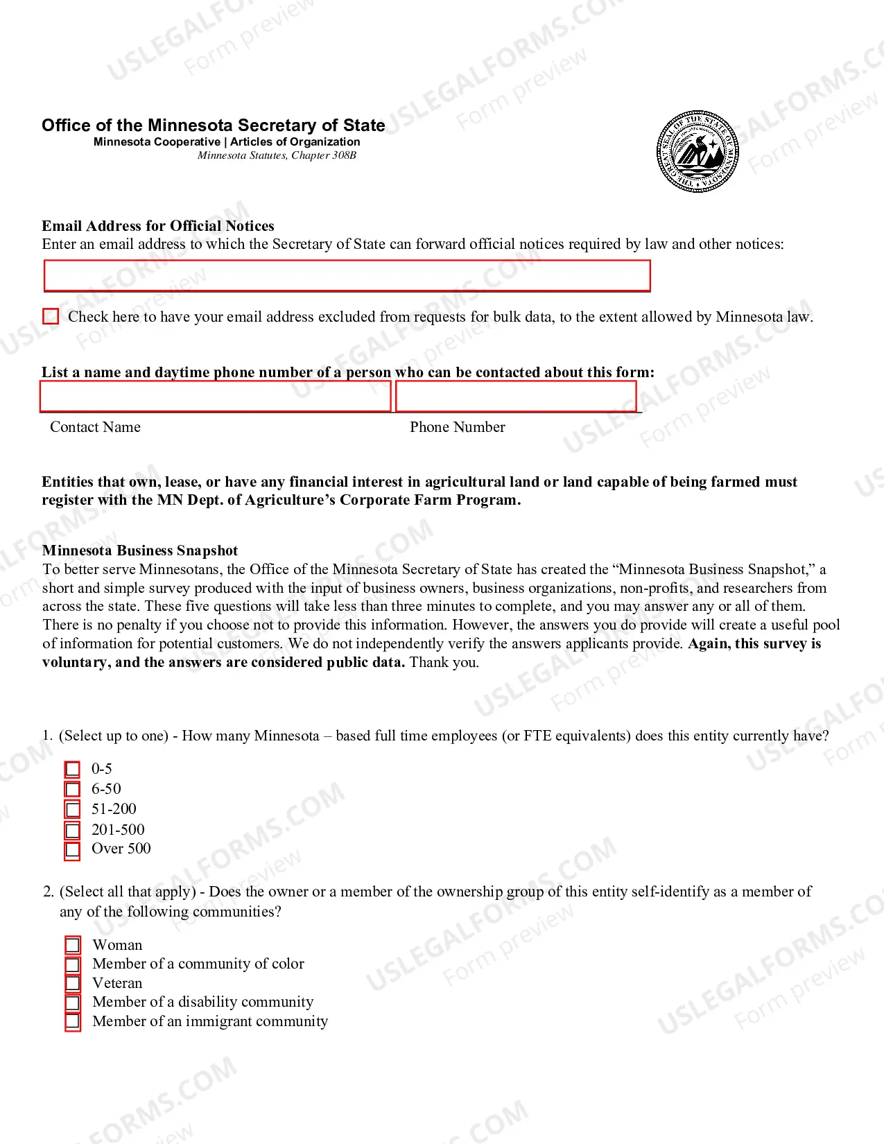 Preview Articles of Organization (Cooperative)