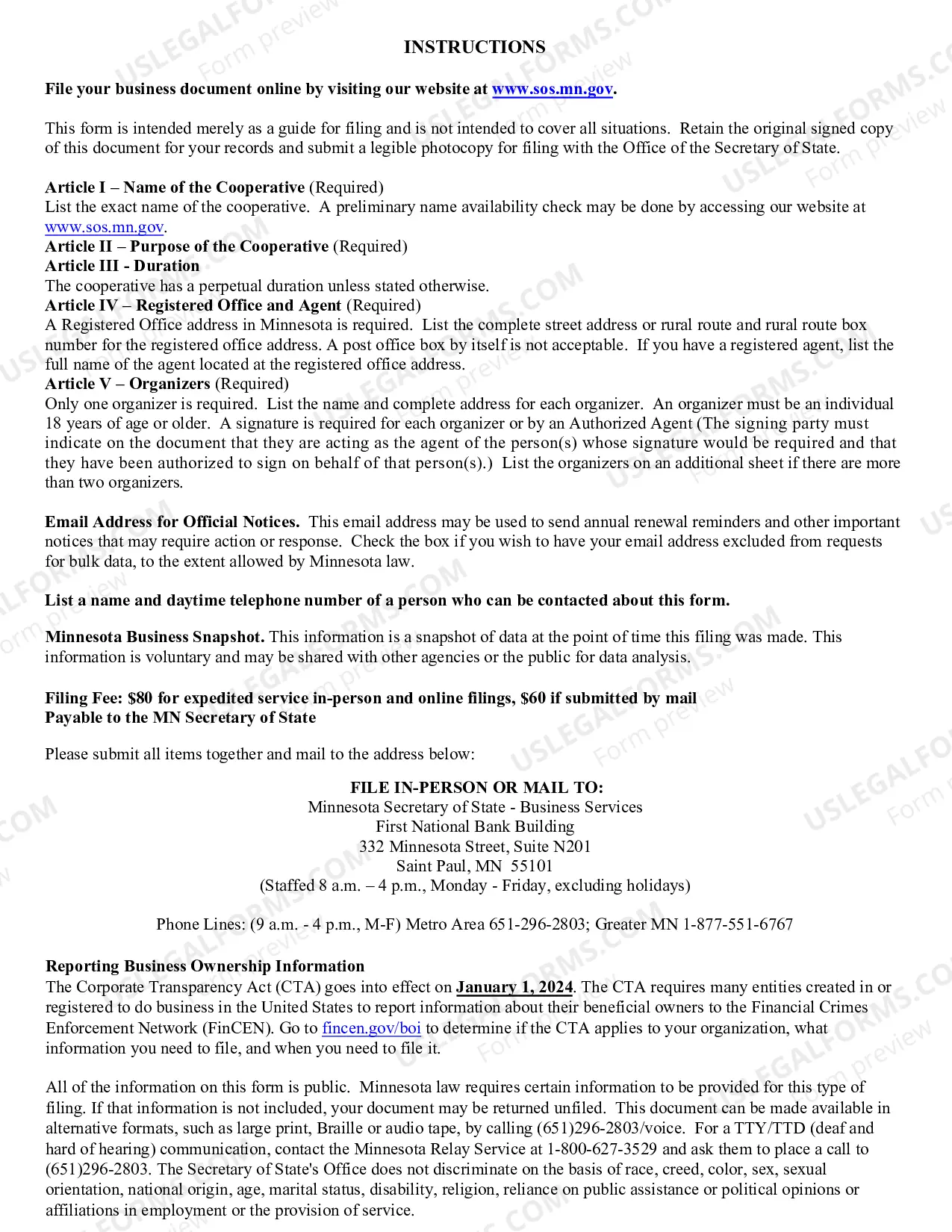 Preview Articles of Organization (Cooperative)
