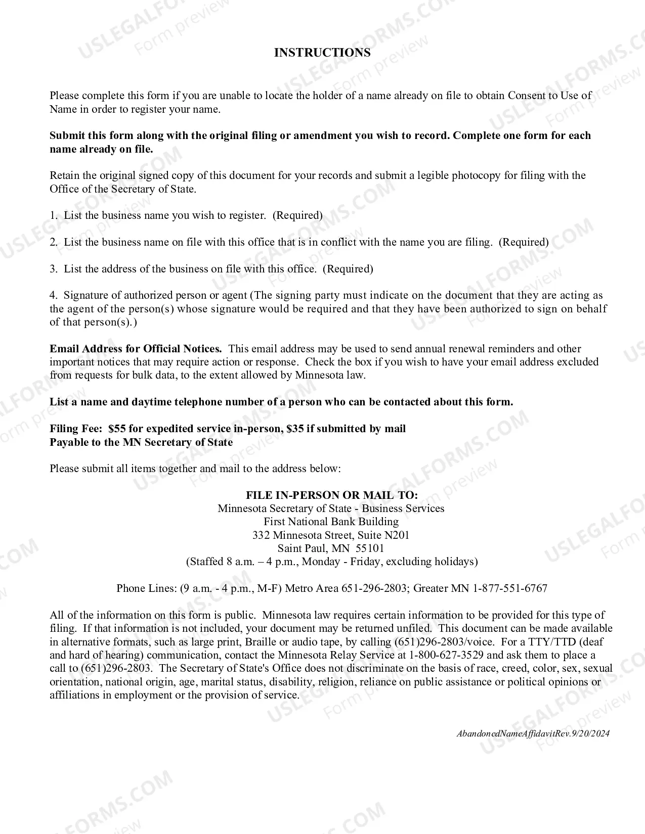 Preview Abandoned Name Affidavit
