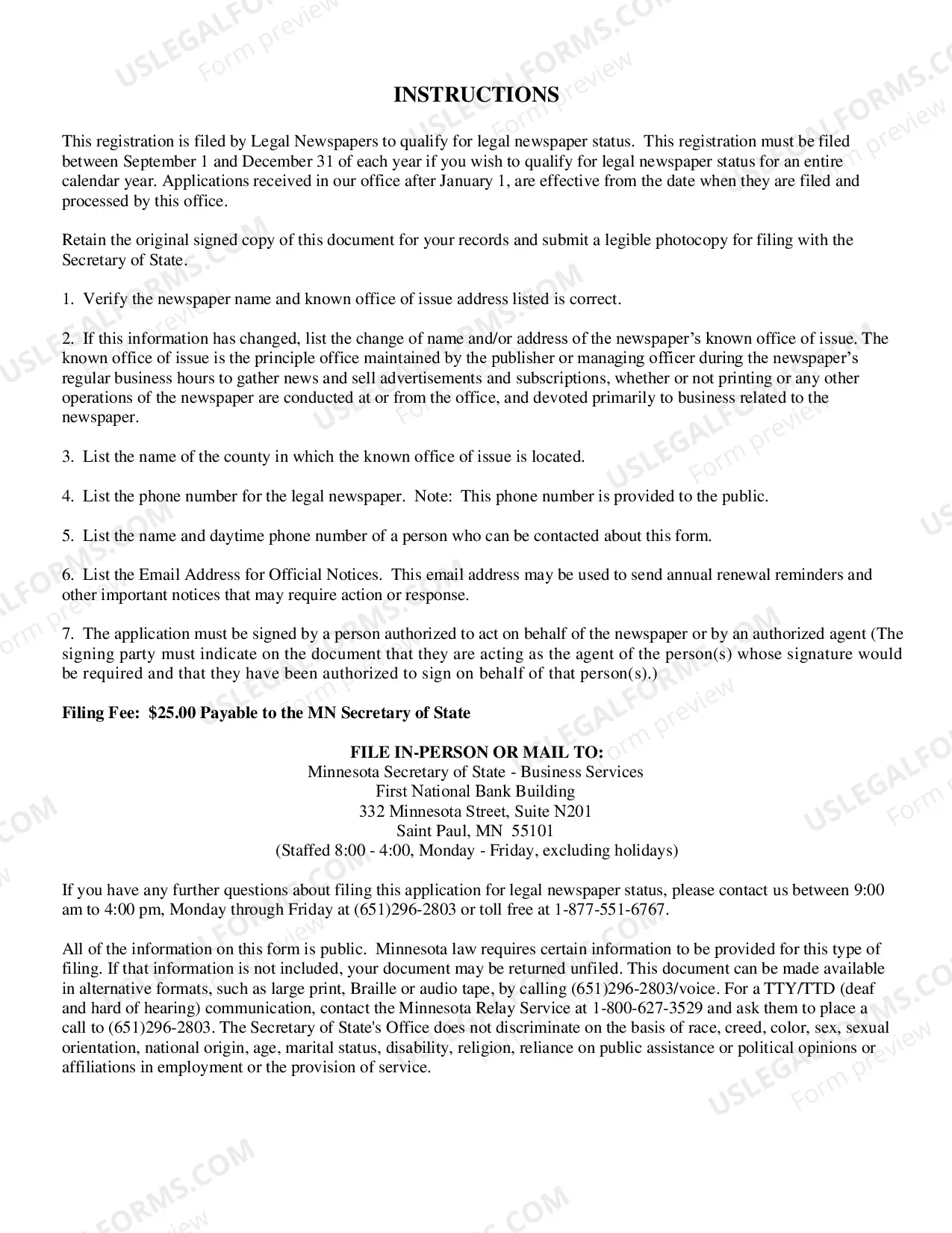 Preview Legal Newspaper Status Application