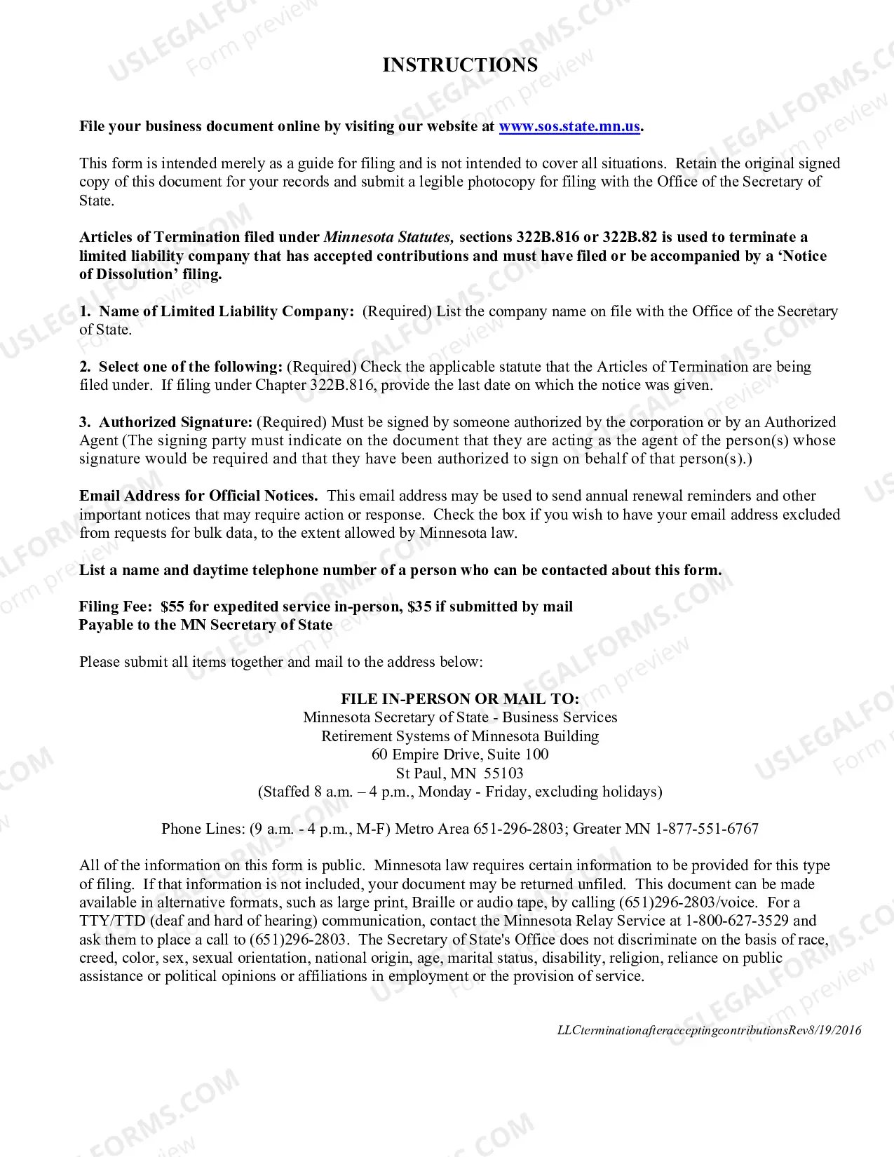 Preview Articles of Termination