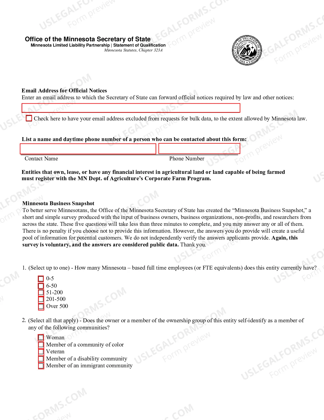 Preview Limited Liability Partnership Statement of Qualification