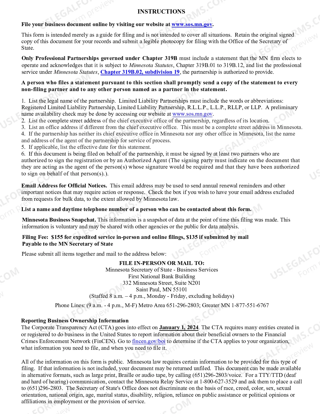Preview Limited Liability Partnership Statement of Qualification