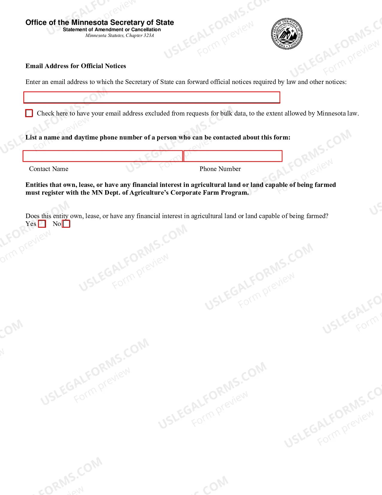 Preview Statement of Amendment or Cancellation
