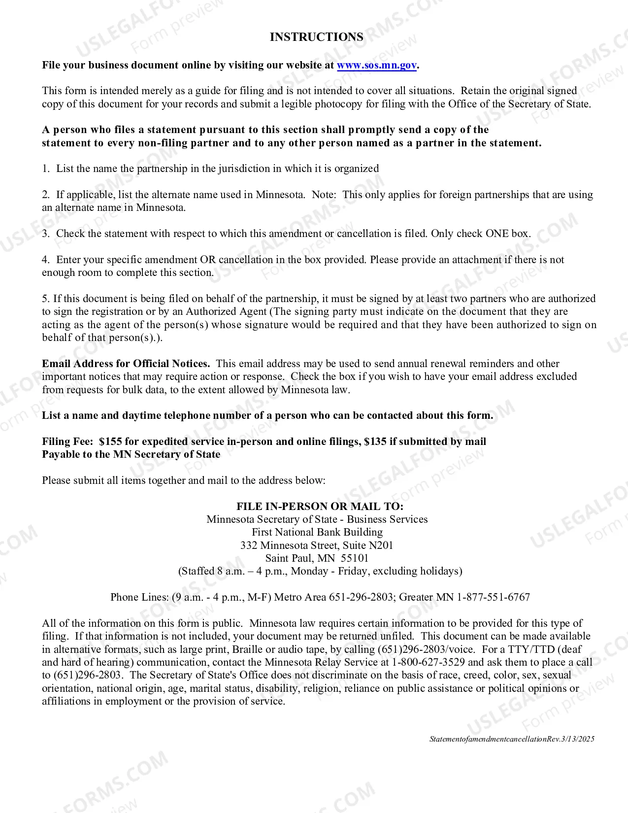 Preview Statement of Amendment or Cancellation