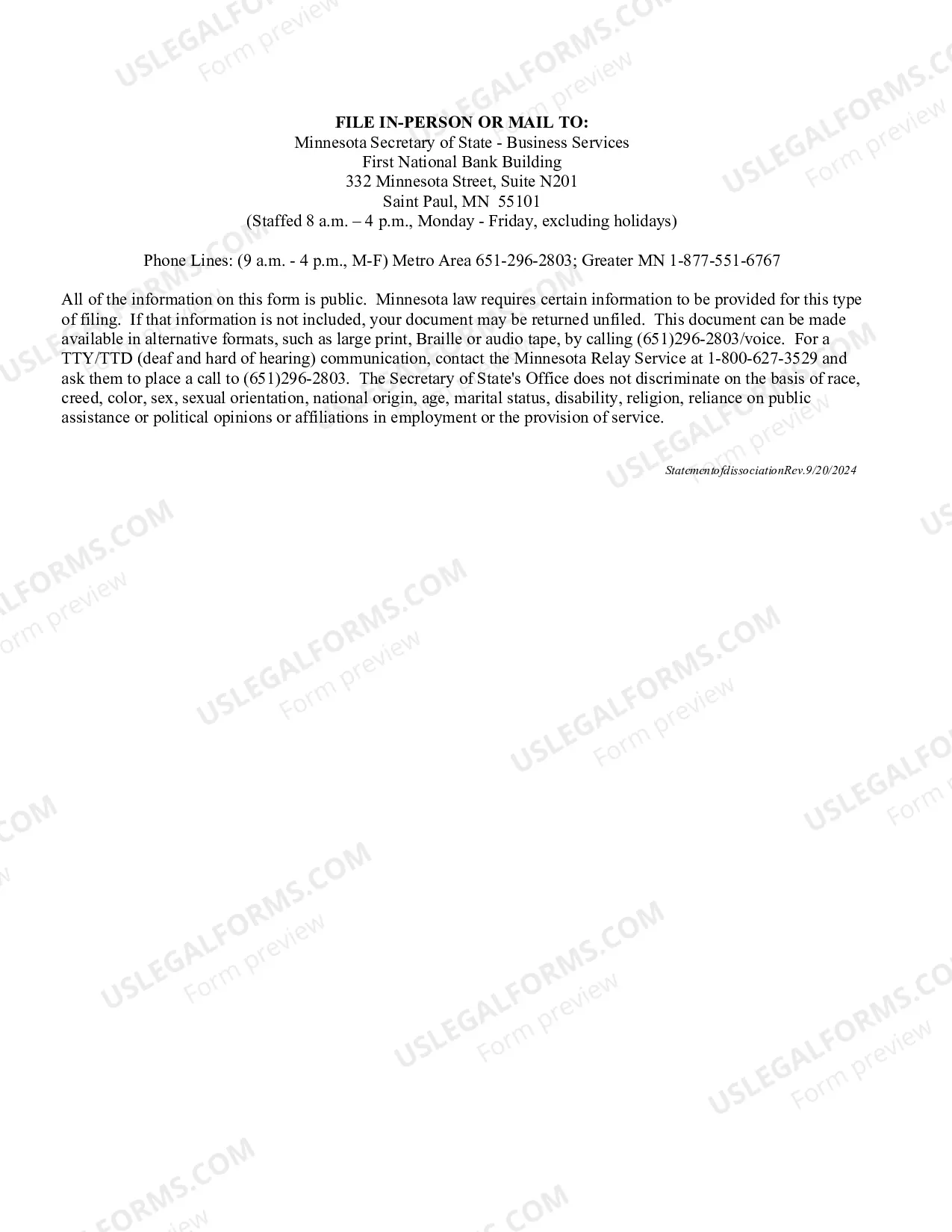 Preview Statement of Dissociation