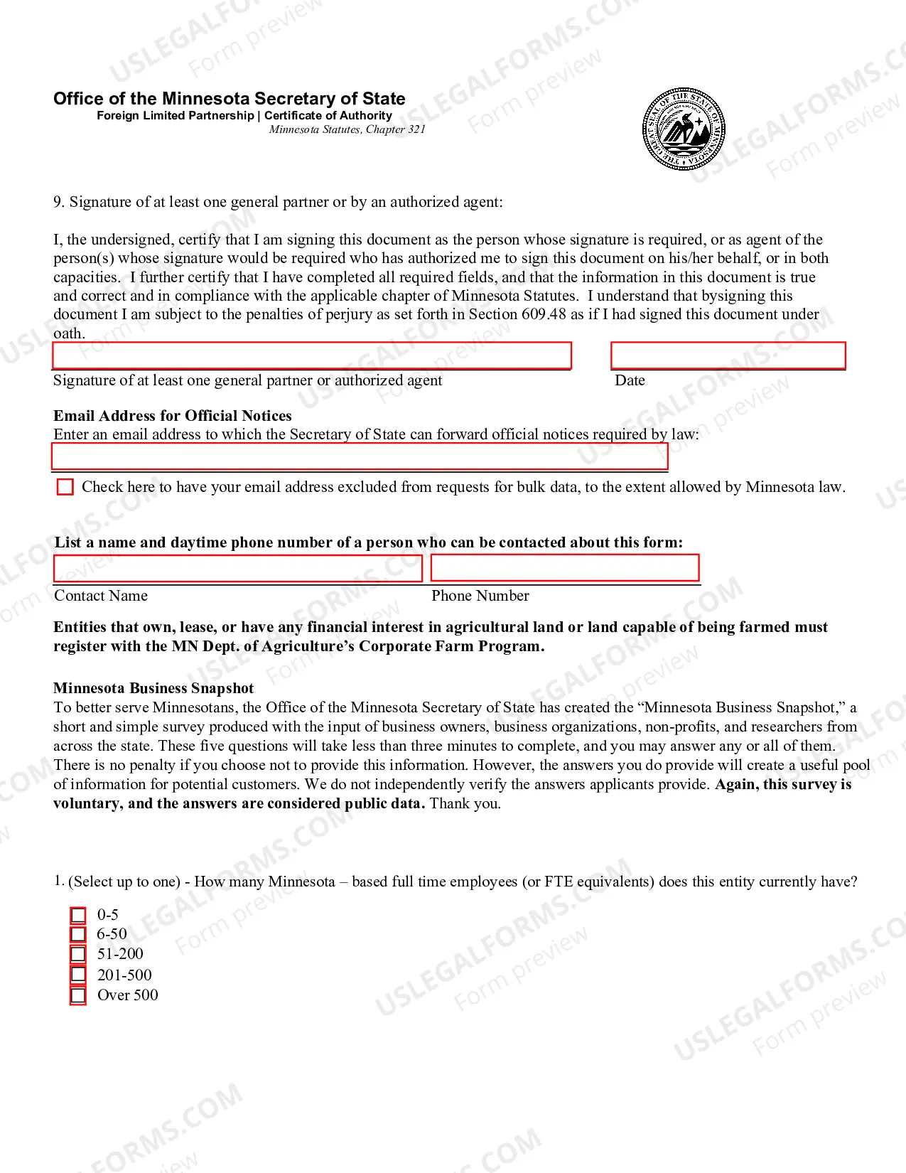 Preview Foreign Limited Partnership Certificate of Authority