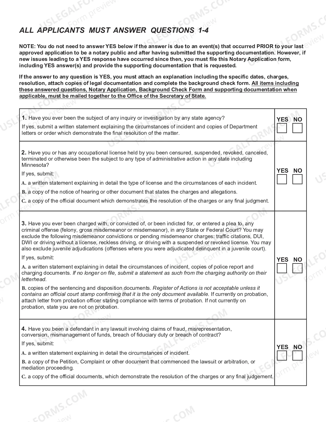 Preview Notary Commission Application