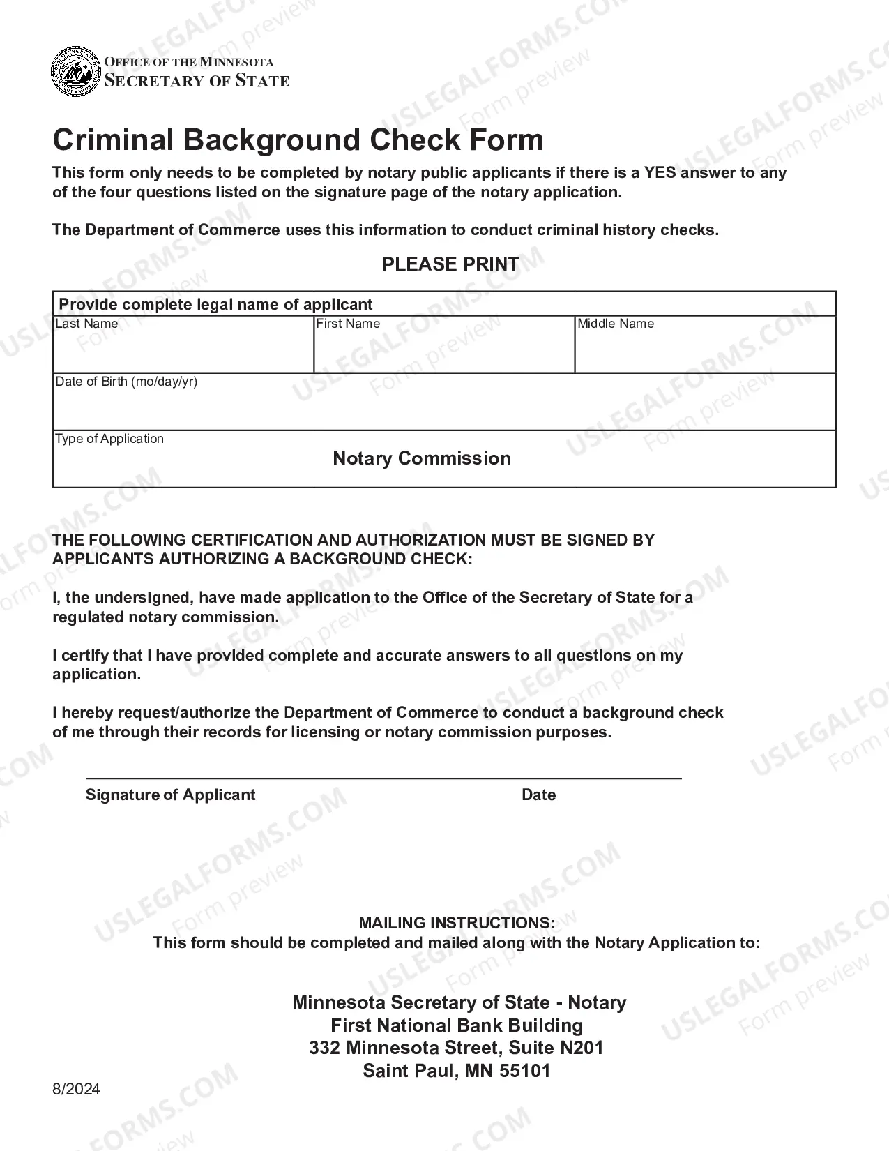 Preview Notary Commission Application