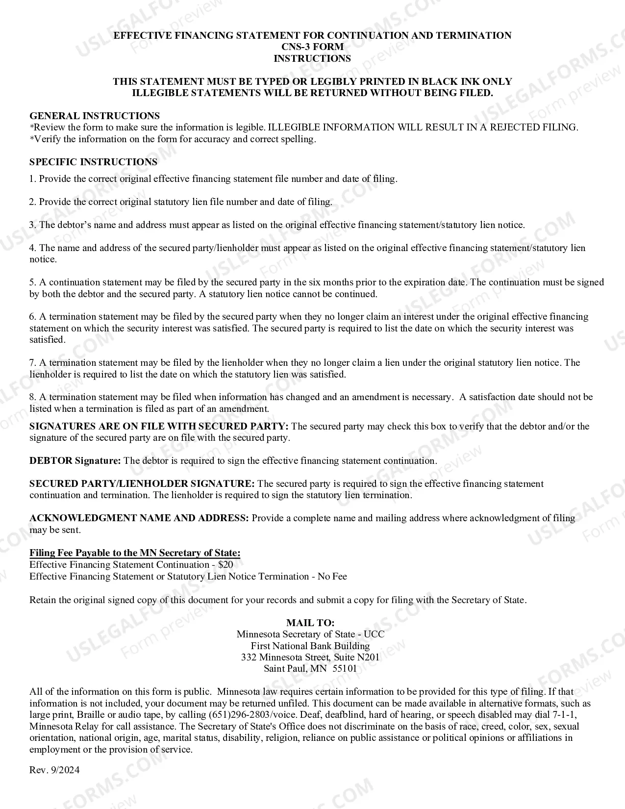 Preview Statement of Continuation and Termination