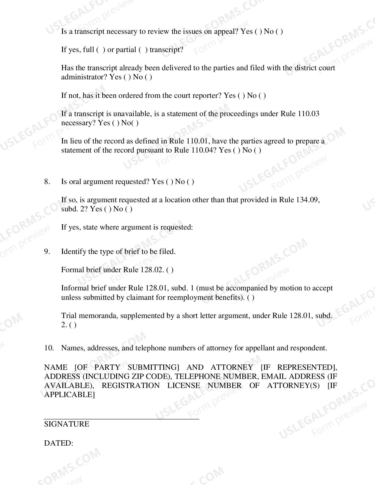 Preview Statement of The Case