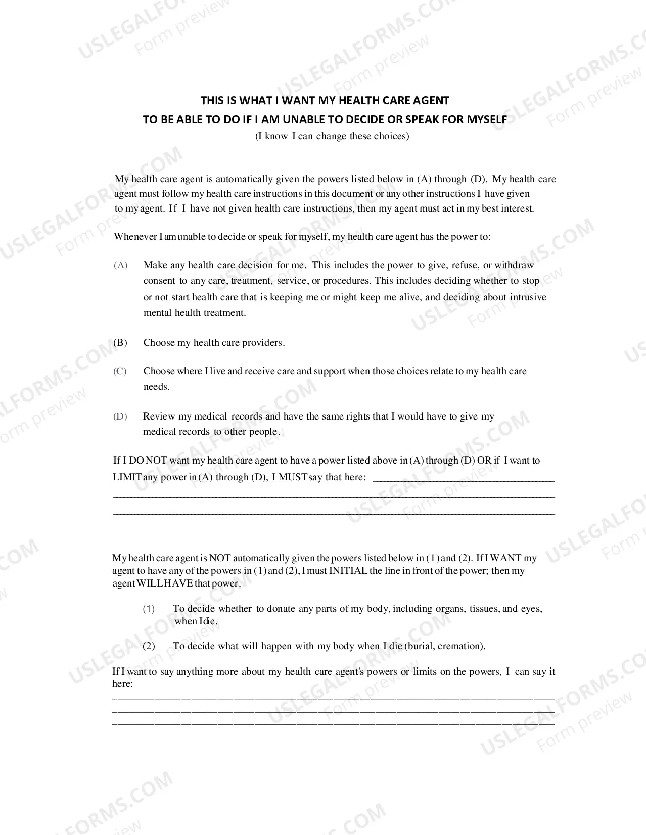 Preview Health Care Directive (Living Will)