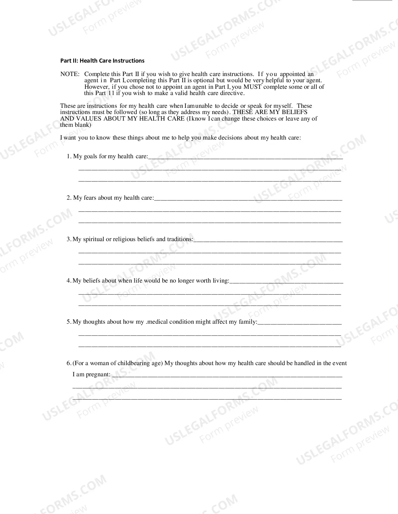 Preview Health Care Directive (Living Will)
