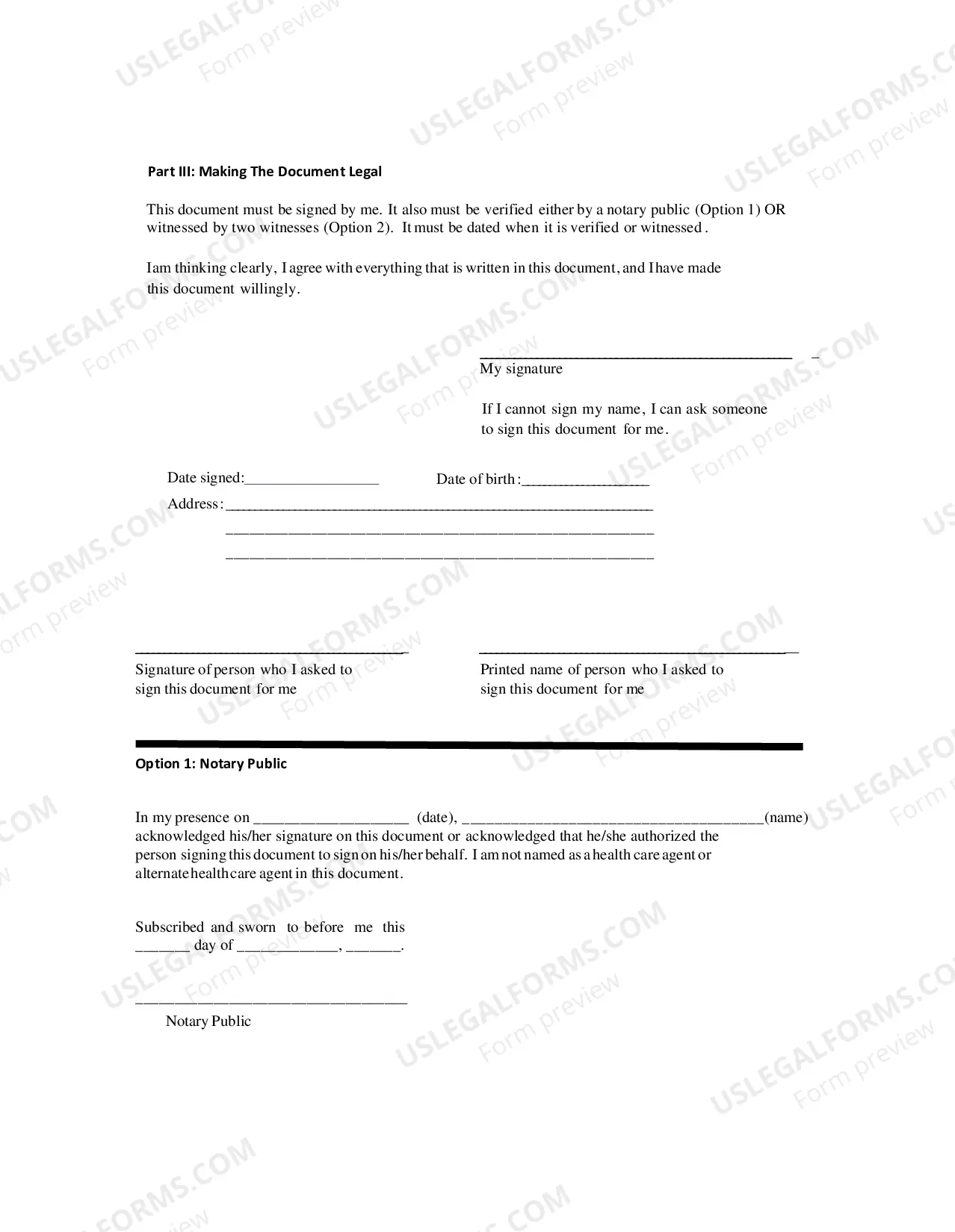 Preview Health Care Directive (Living Will)