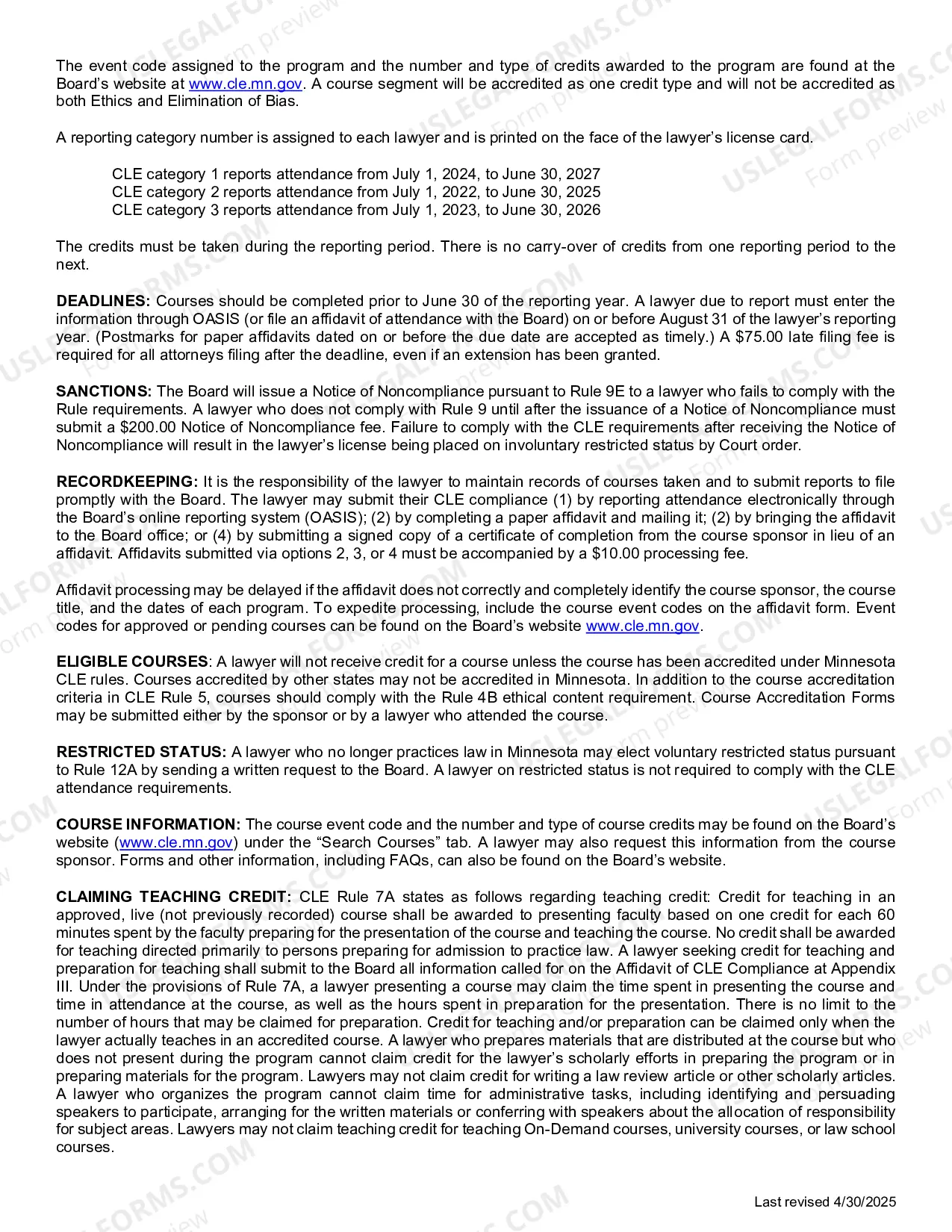Preview Appendix III: Affidavit of CLE Compliance