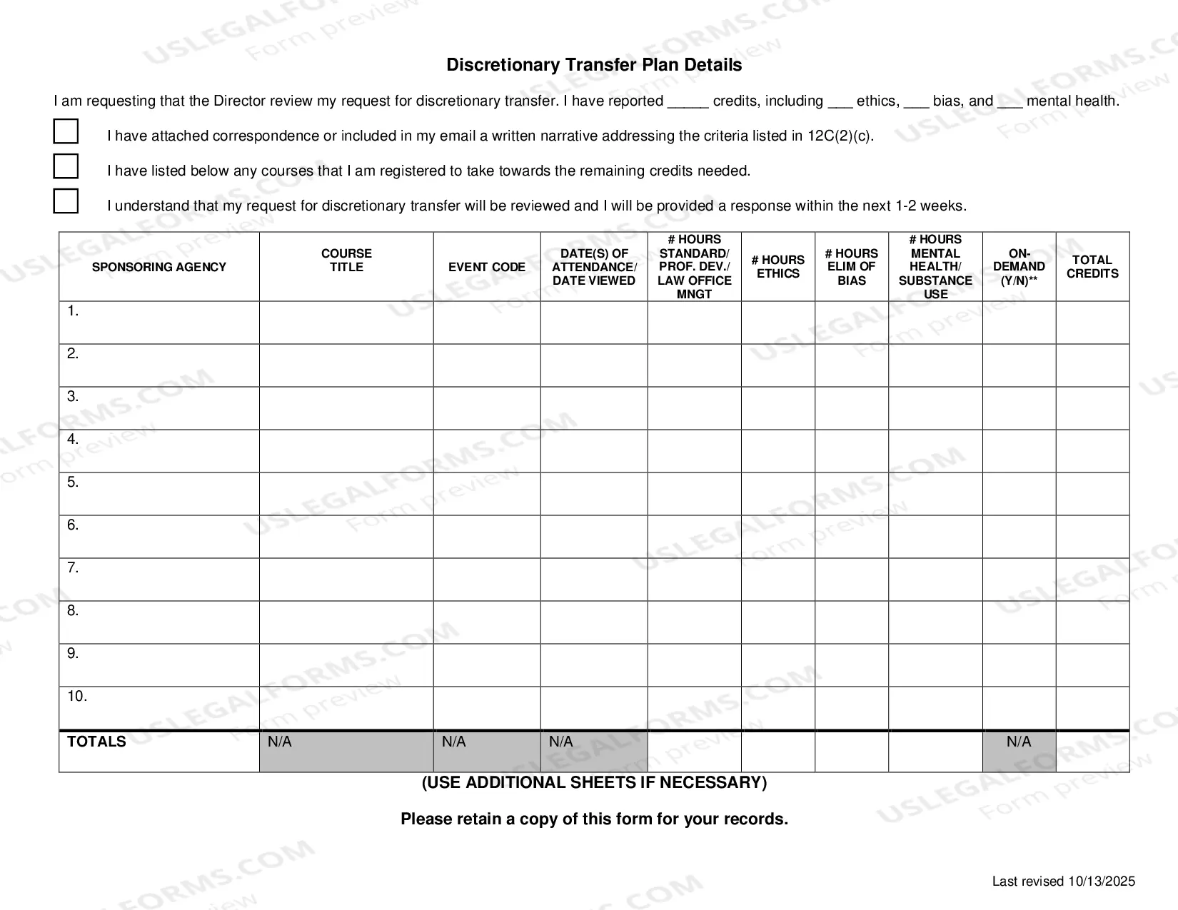 Preview Appendix V: Affidavit of CLE Transfer