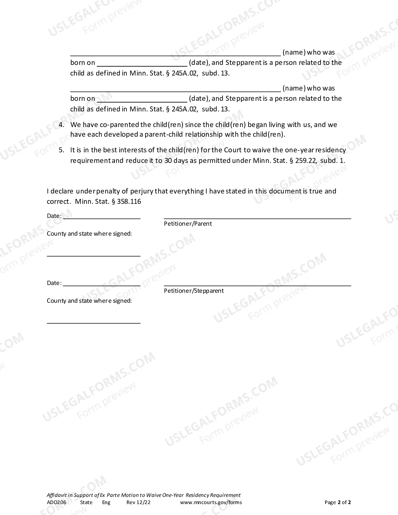 Preview Affidavit To Waive One Year Residency Requirement