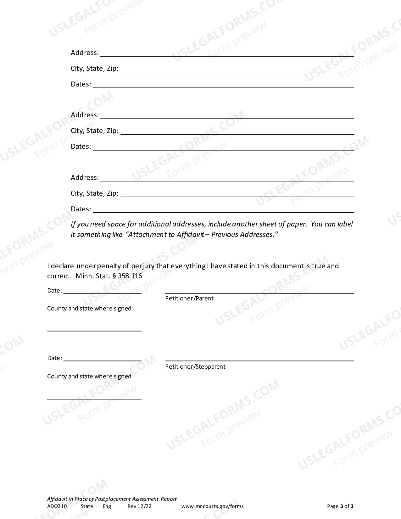 Preview Checklist If Post-Placement Assessment Is Waived