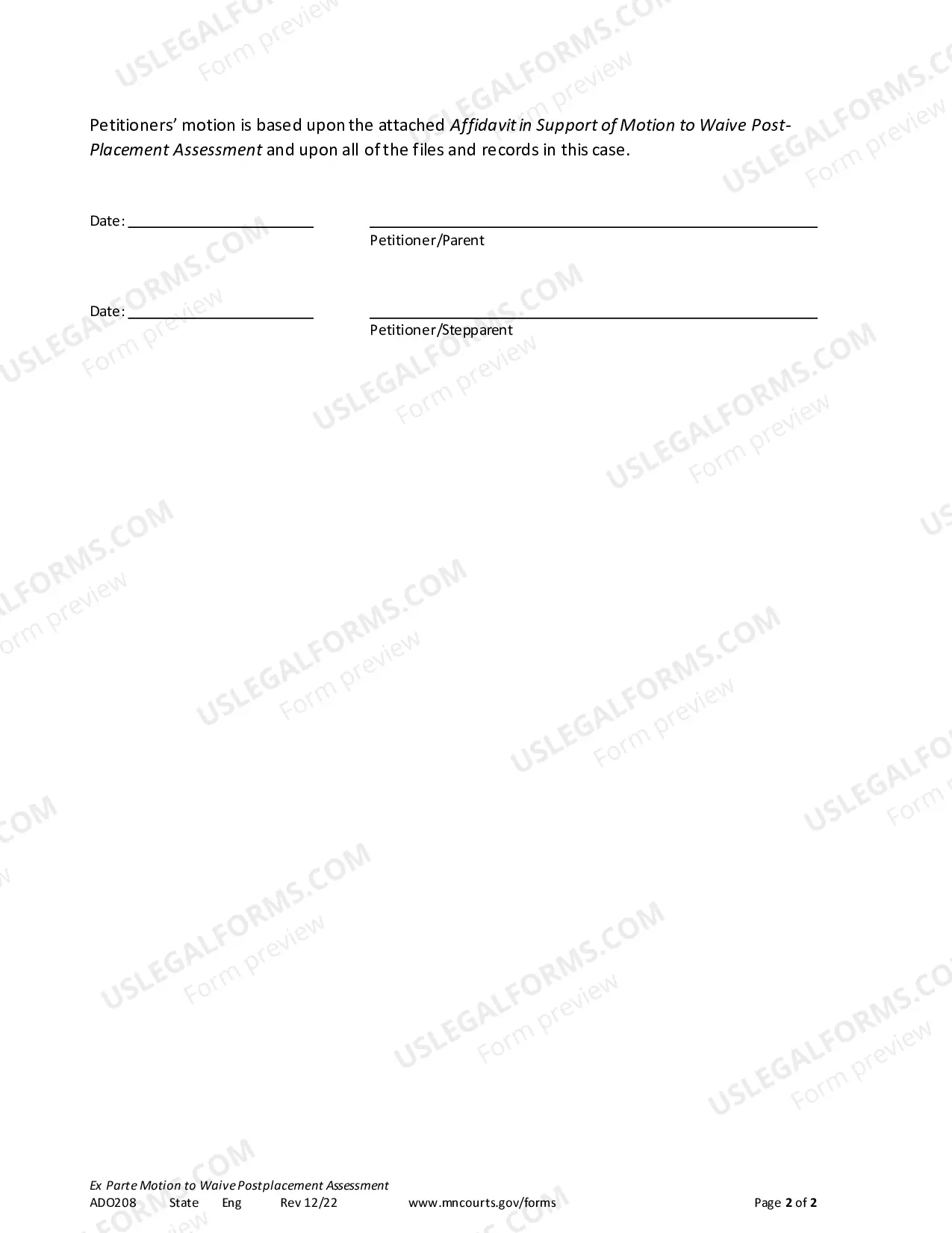 Preview Motion To Waive Post Placement Assessment