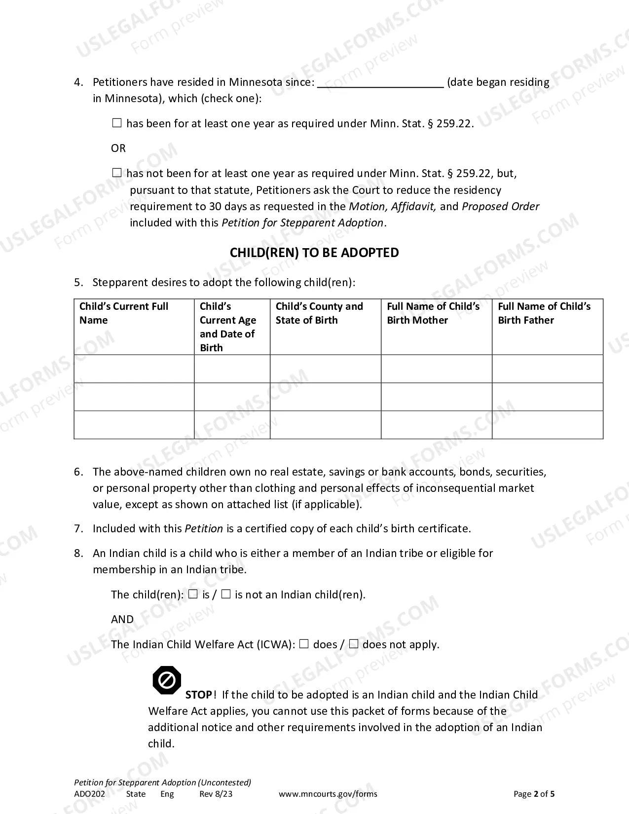 Preview Petition For Stepparent Adoption (Uncontested)