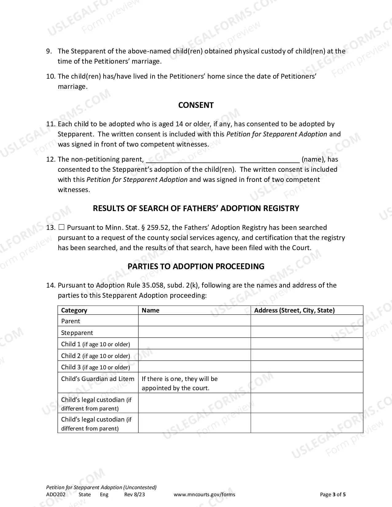 Preview Petition For Stepparent Adoption (Uncontested)