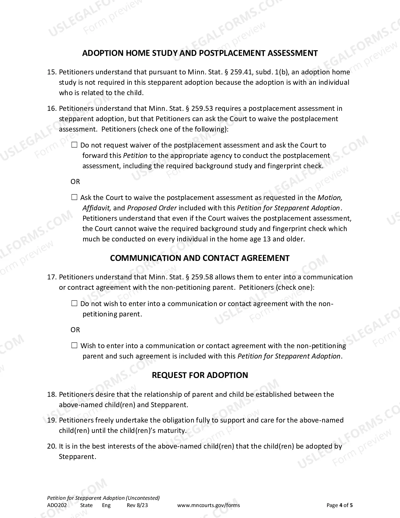 Preview Petition For Stepparent Adoption (Uncontested)