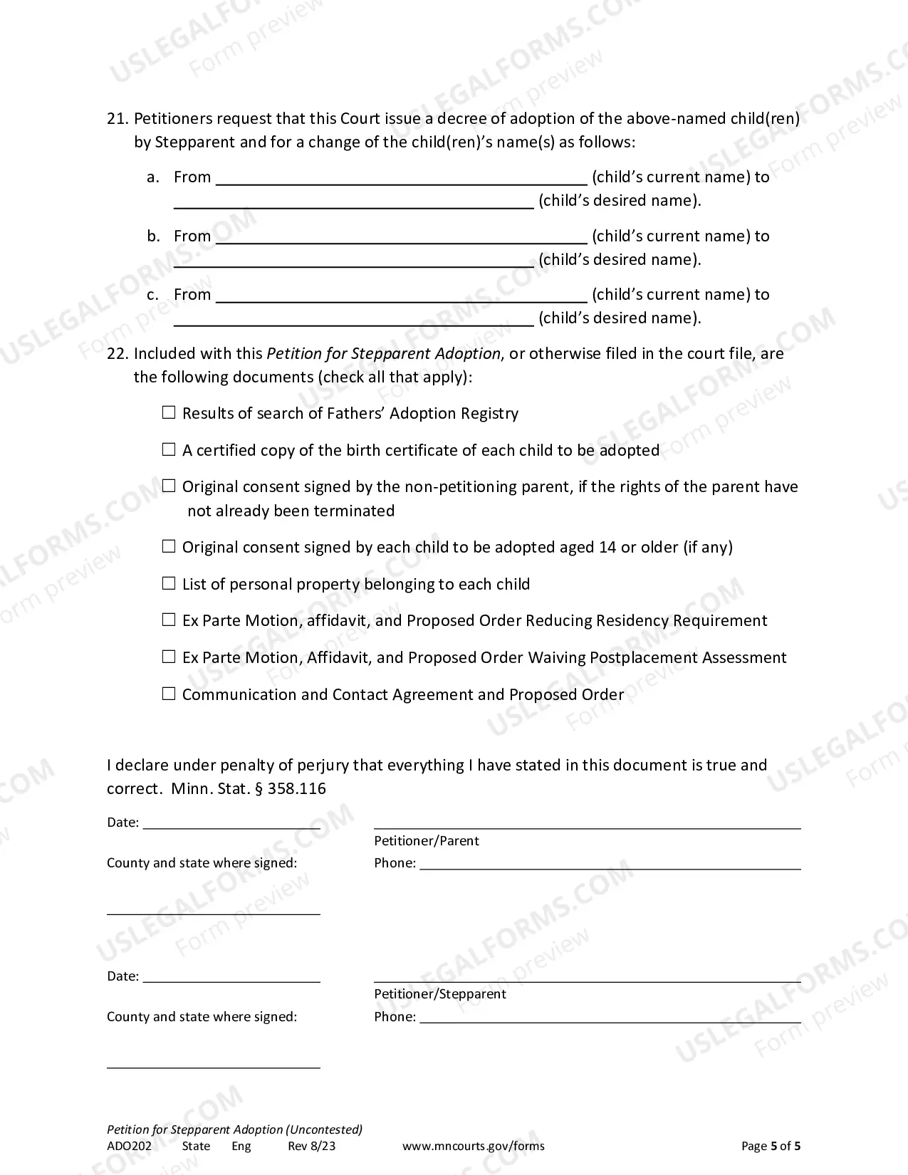 Preview Petition For Stepparent Adoption (Uncontested)