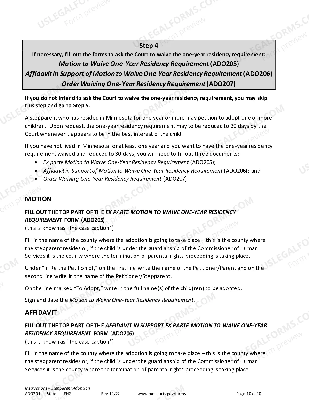 Preview Instructions - Stepparent Adoption (Uncontested)