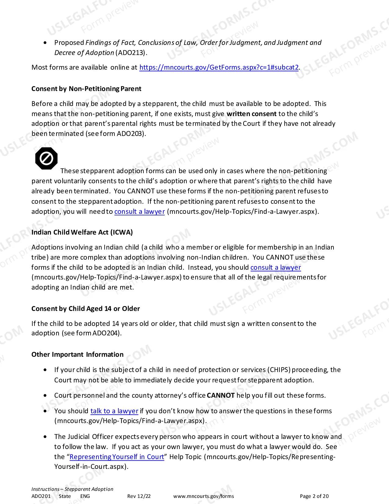 Preview Instructions - Stepparent Adoption (Uncontested)