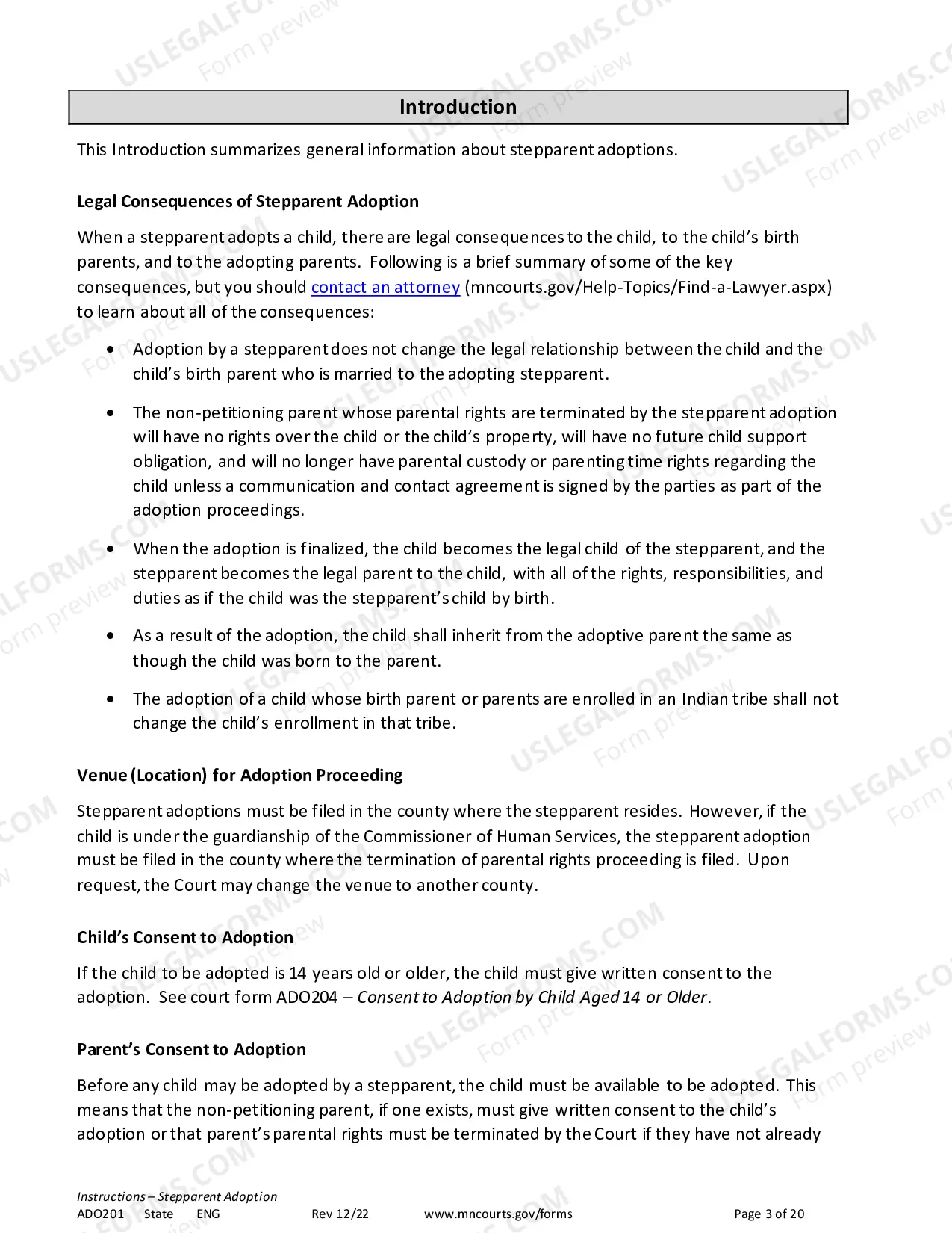 Preview Instructions - Stepparent Adoption (Uncontested)