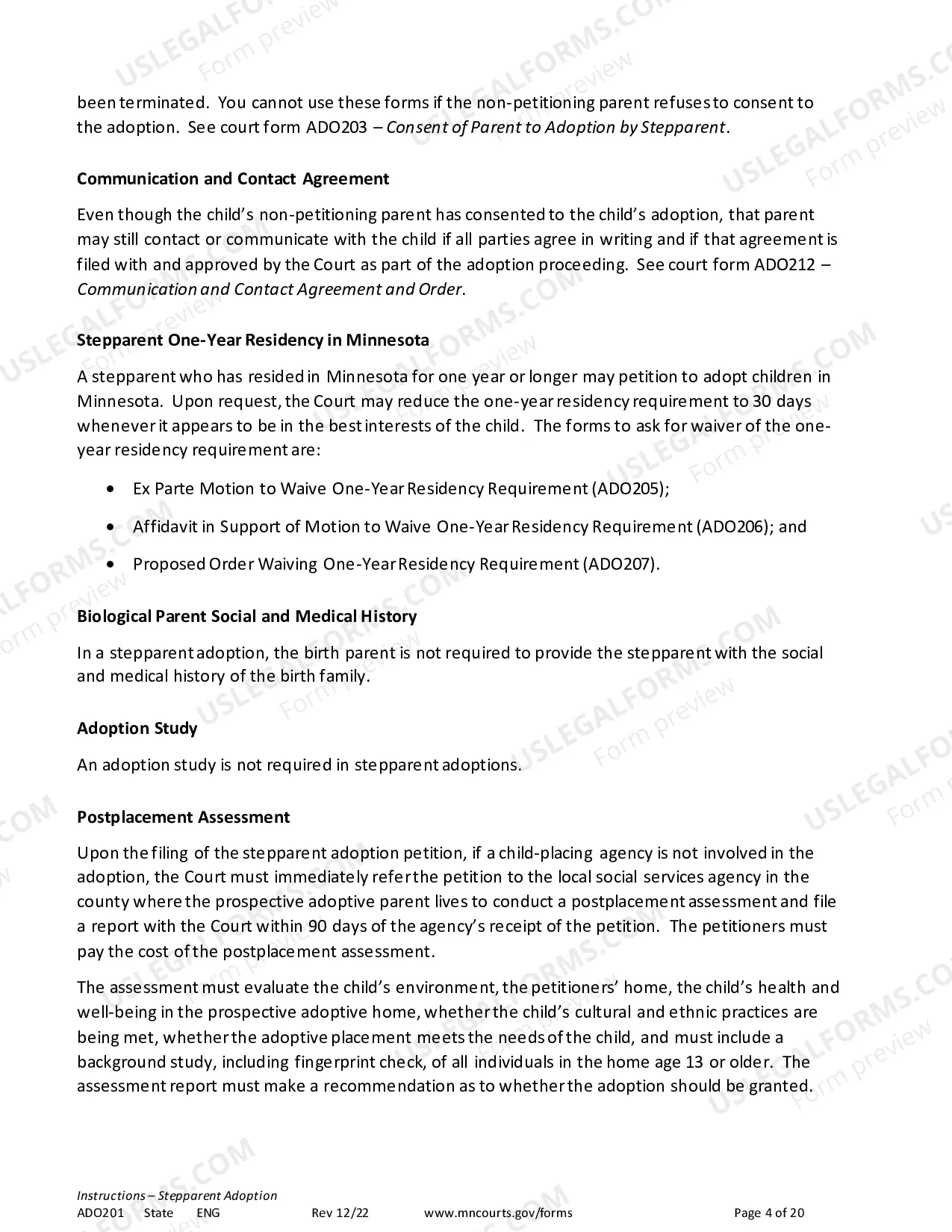 Preview Instructions - Stepparent Adoption (Uncontested)