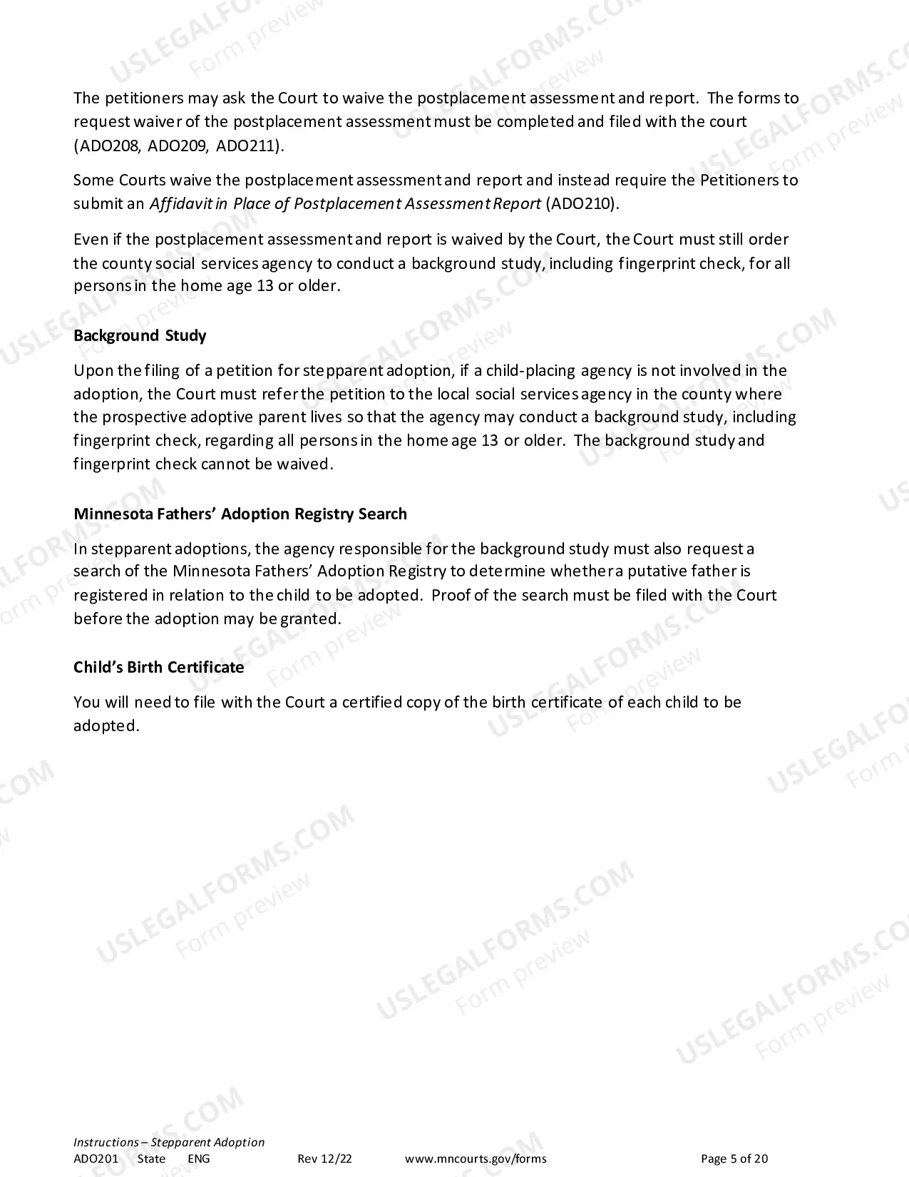 Preview Instructions - Stepparent Adoption (Uncontested)