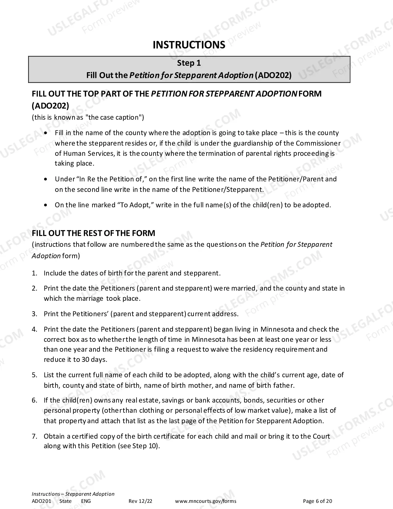 Preview Instructions - Stepparent Adoption (Uncontested)