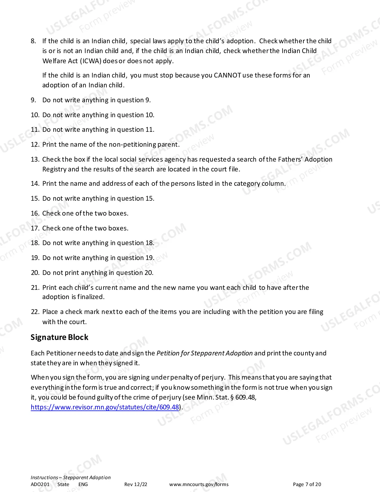 Preview Instructions - Stepparent Adoption (Uncontested)