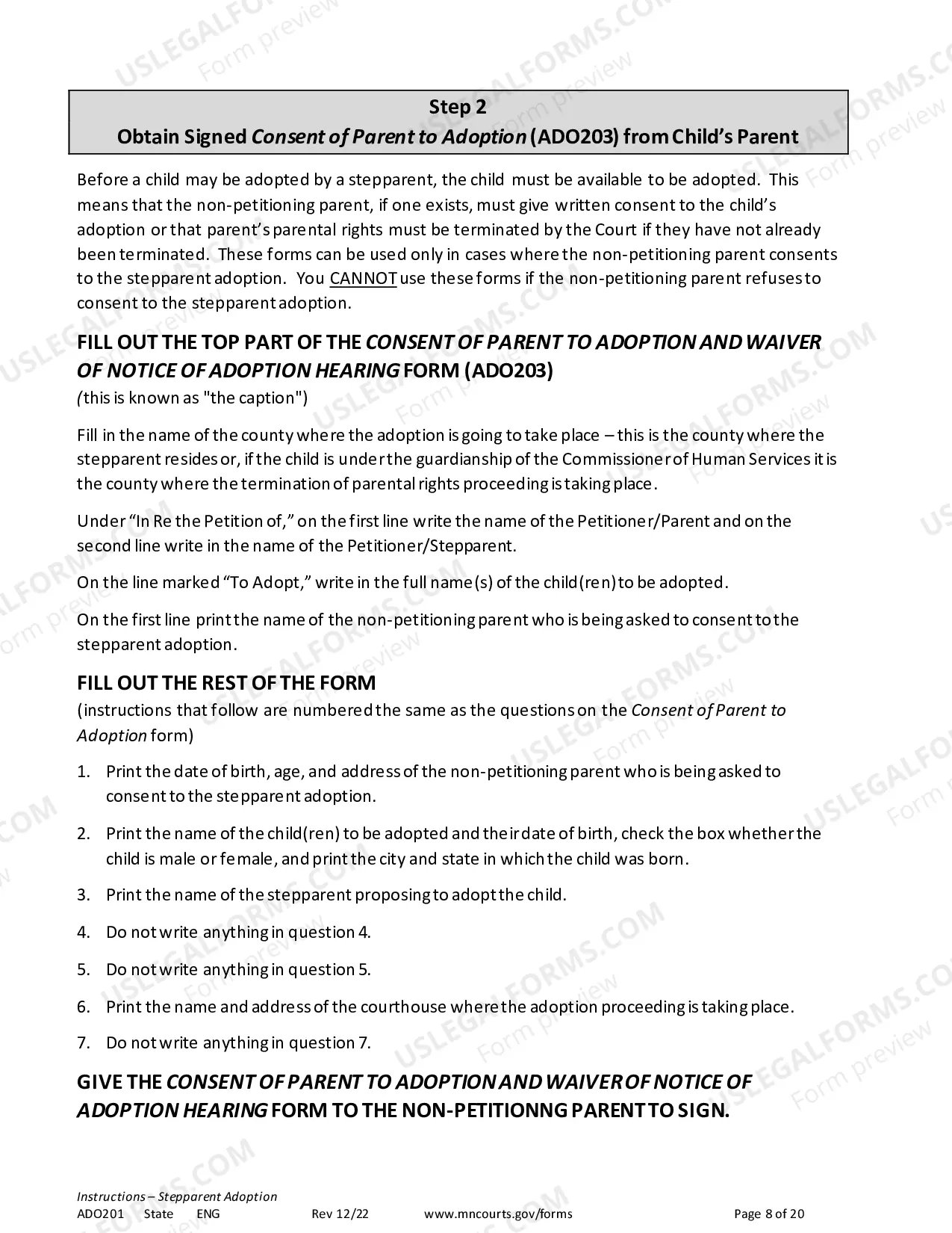 Preview Instructions - Stepparent Adoption (Uncontested)