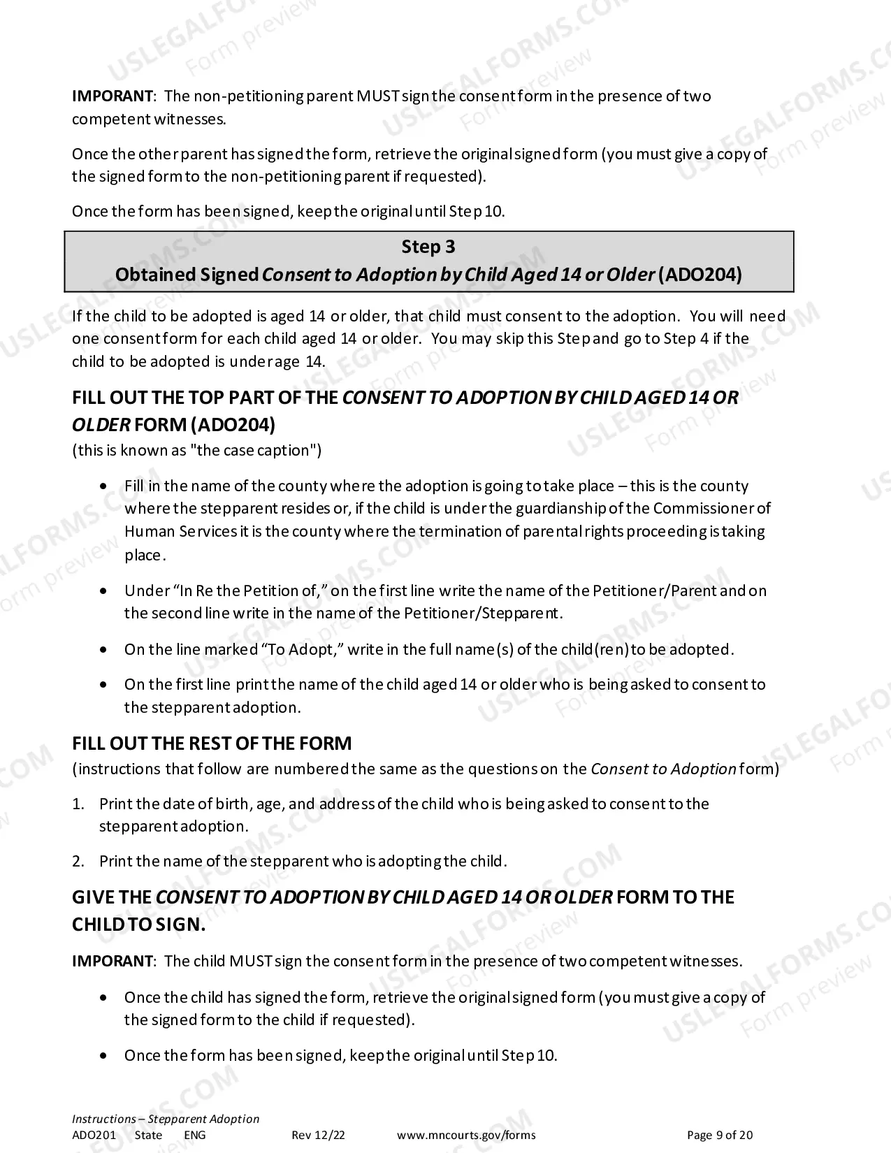 Preview Instructions - Stepparent Adoption (Uncontested)