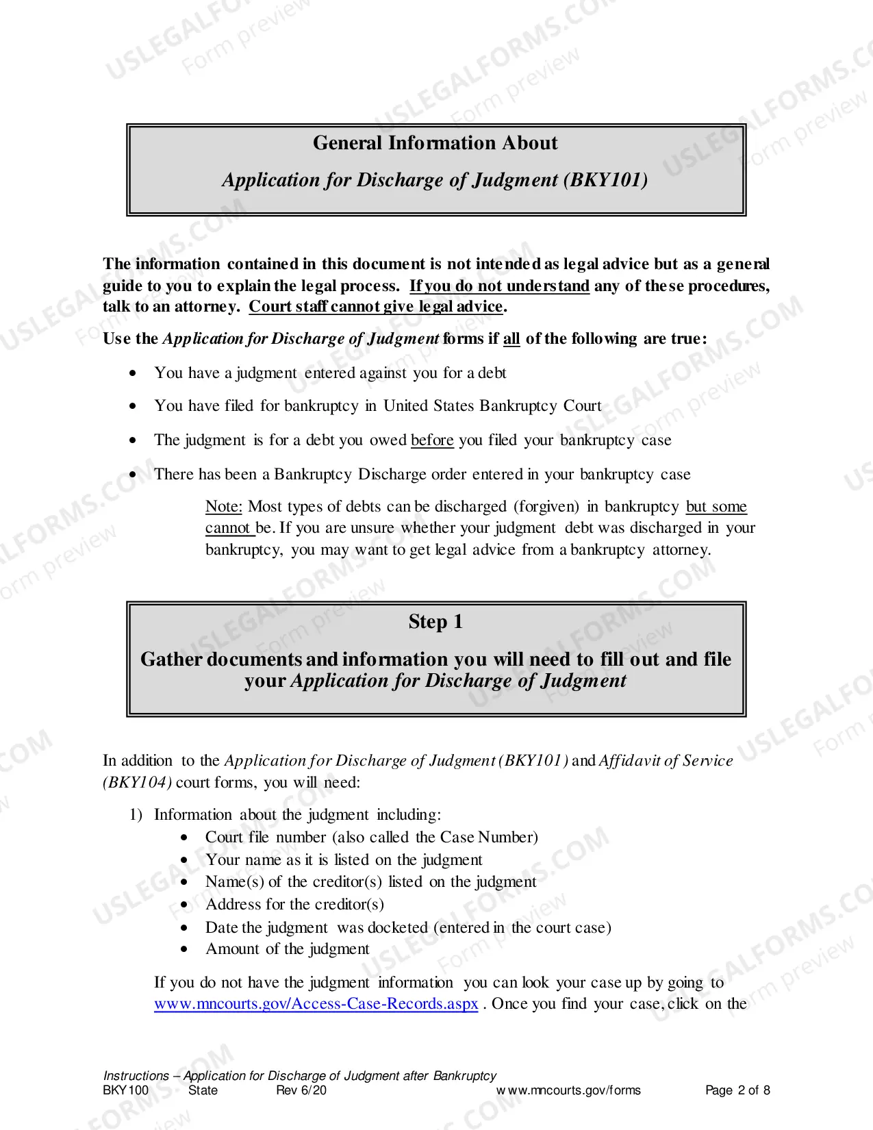 Preview Instructions - Application for Discharge of Judgment