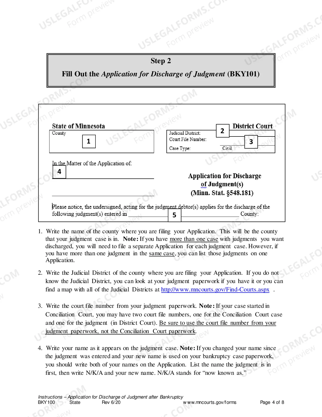Preview Instructions - Application for Discharge of Judgment