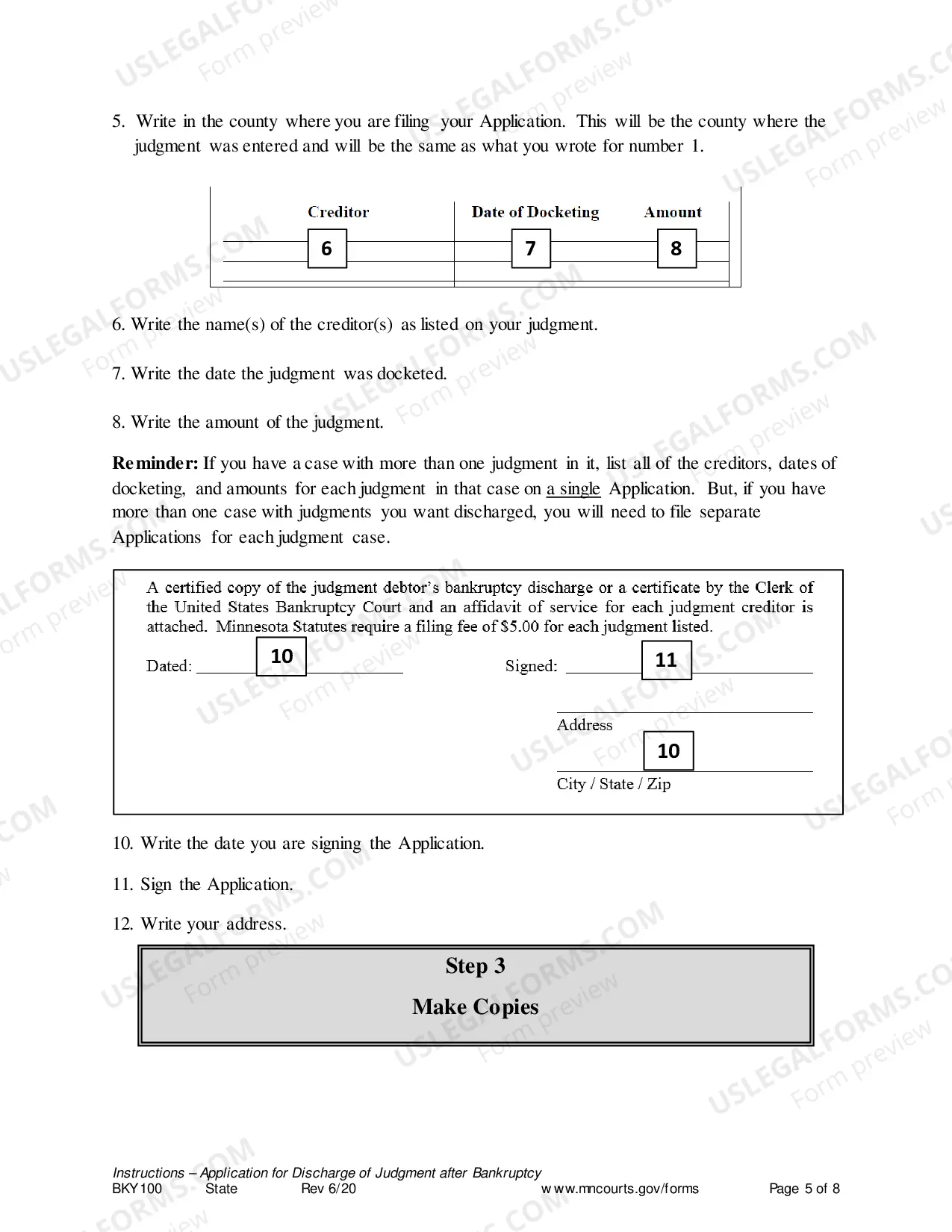 Preview Instructions - Application for Discharge of Judgment