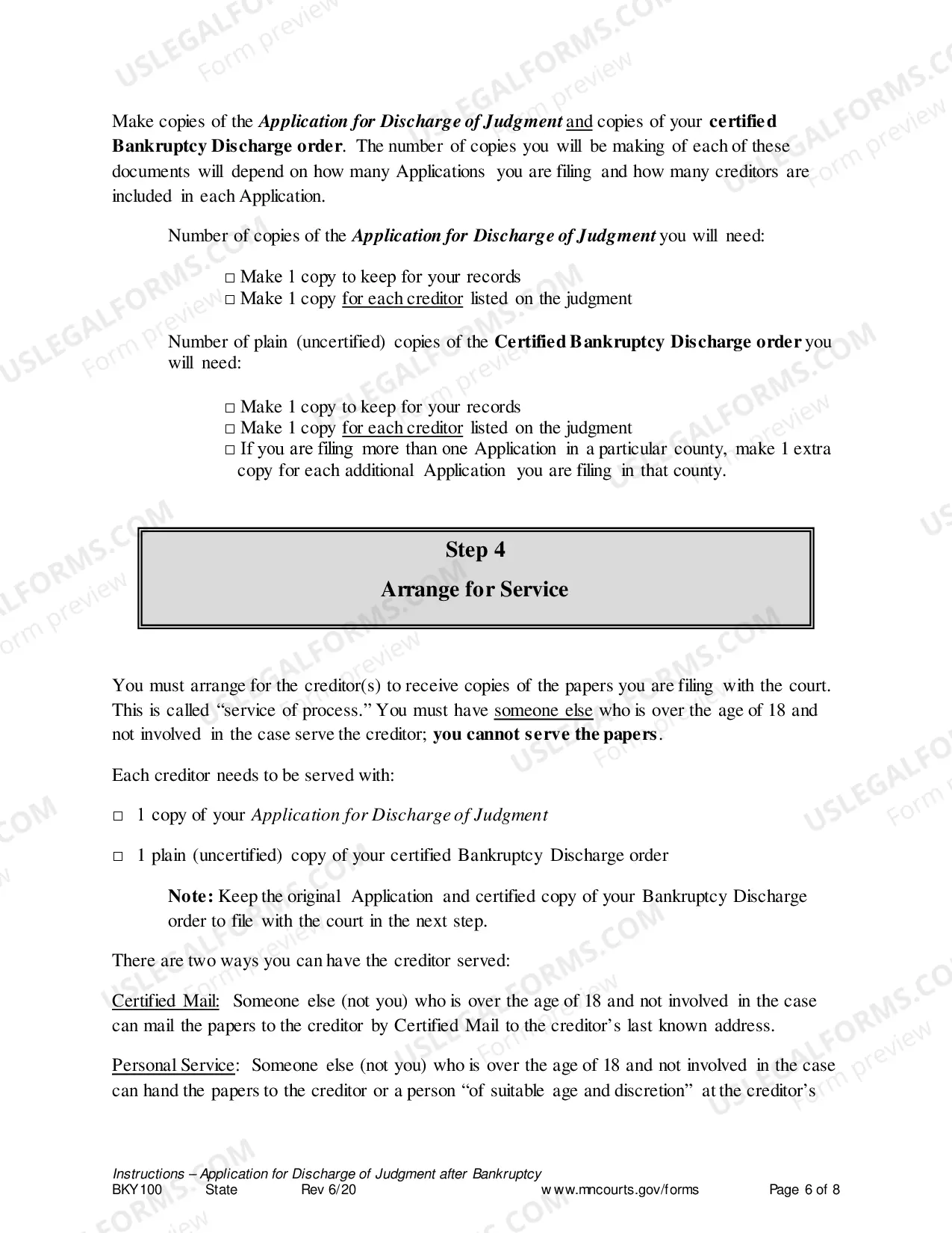 Preview Instructions - Application for Discharge of Judgment