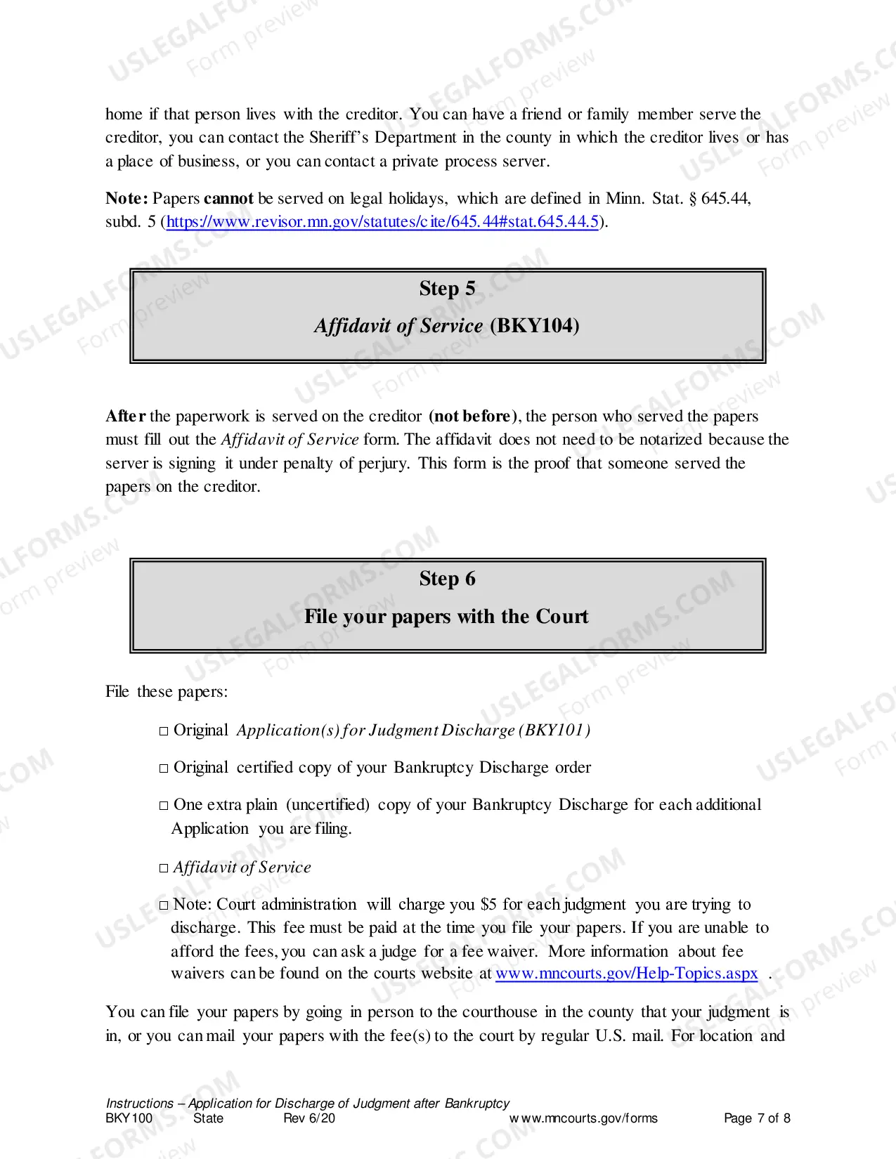 Preview Instructions - Application for Discharge of Judgment